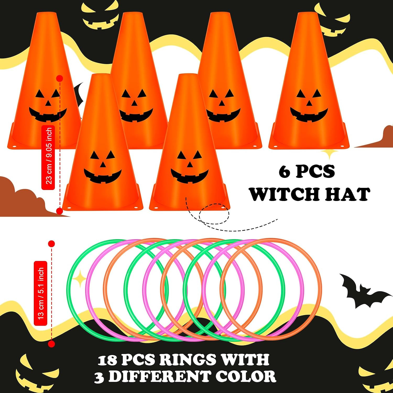 24 PcsHalloween Ring Toss Game Outdoor Carnival Party Games Include 6 Plastic Co