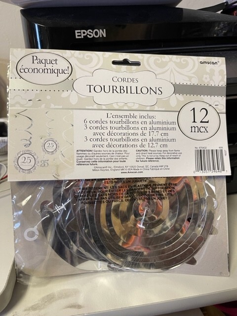 25th Silver Anniversary Value Pack Hanging Swirl Decorations Party Supplies 12ct