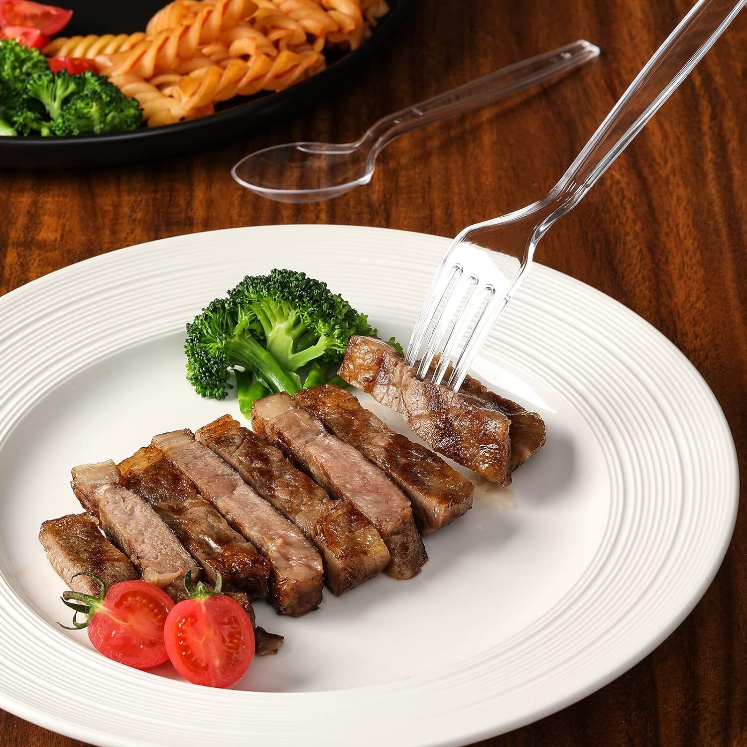 200 Count Disposable Plastic Silverware Heavy Duty Plastic Forks and Spoons Set