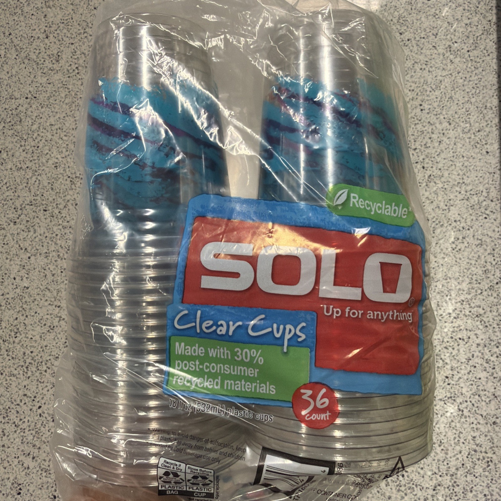 90’s Retro Jazz Cups Design Solo Disposable Plastic Cups, Clear, 18oz, 36 Count