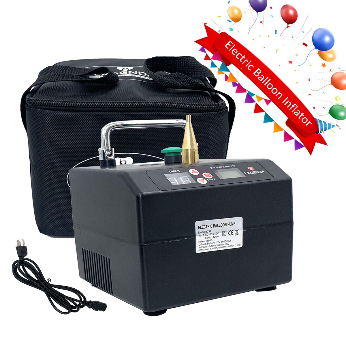 120W Electric Balloon Pump Inflator Digital Timer Air Blower Machine For Party