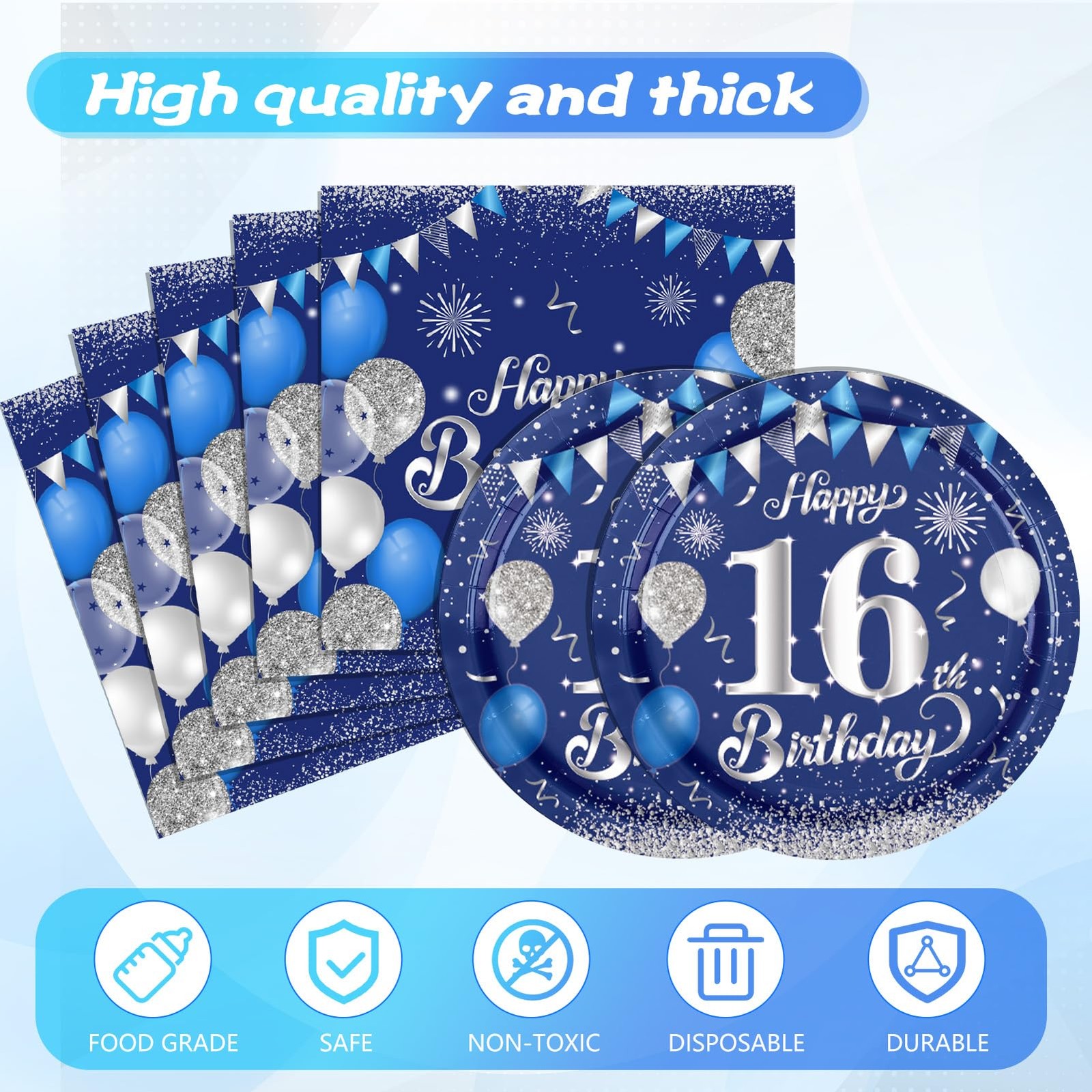 41PCS 16th Birthday Decorations for Boys Navy Blue Silver 16 16 Years Old