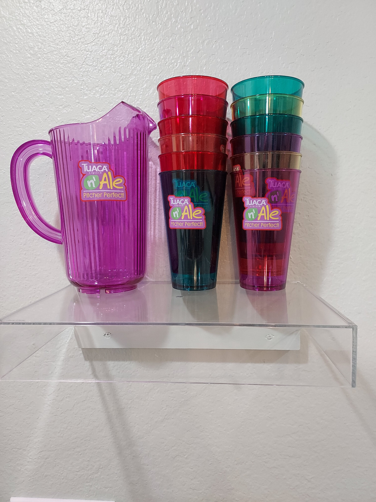 NEW 12 Pk Hard Reusable Plastic 16oz Party Cups & 1 Pitcher 48oz ALCOHOL Tuaca