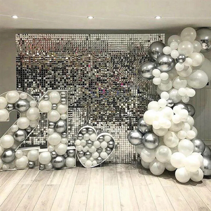 SQUARE FOIL CURTAIN Sequins Backdrop Fringe Tinsel Shimmer Door Wedding Birthday