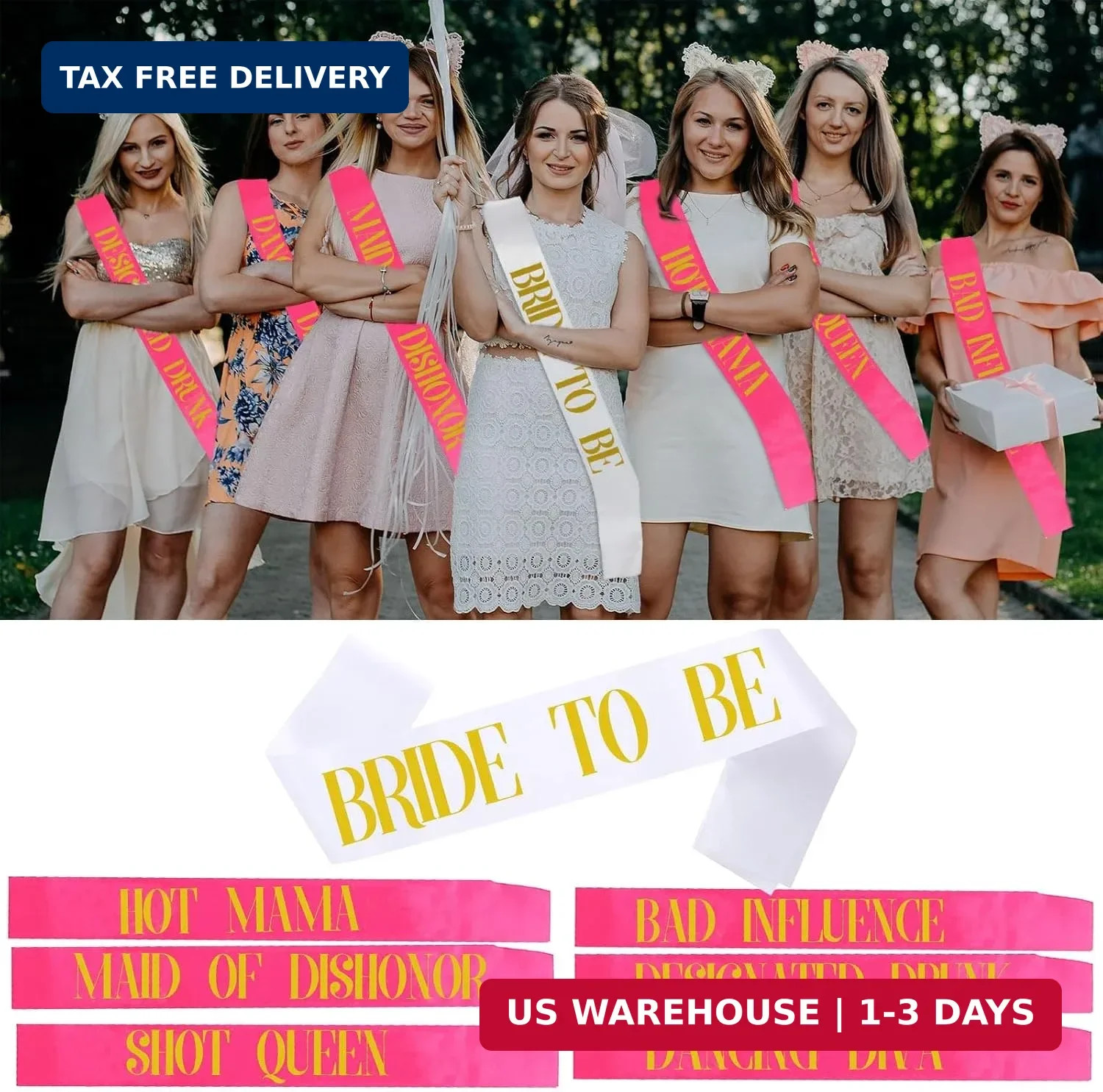 Bachelorette Sash Set (7 pcs) – Bride to Be Sash Bachelorette Party Decorations
