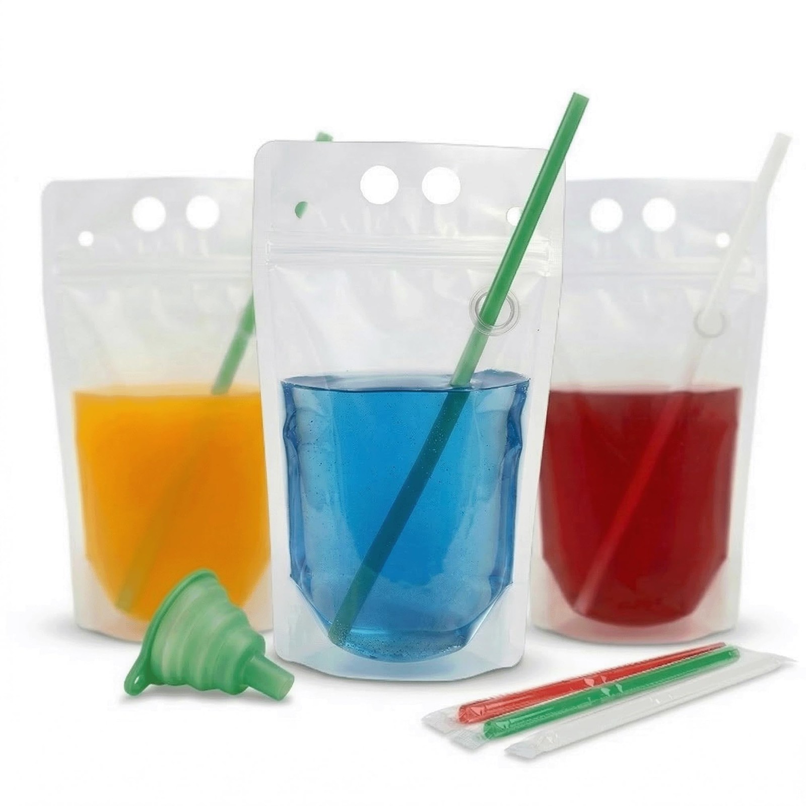 100PCS Drink Pouches with Side Straw Port, Resealable Drink Bag Set with Stra…