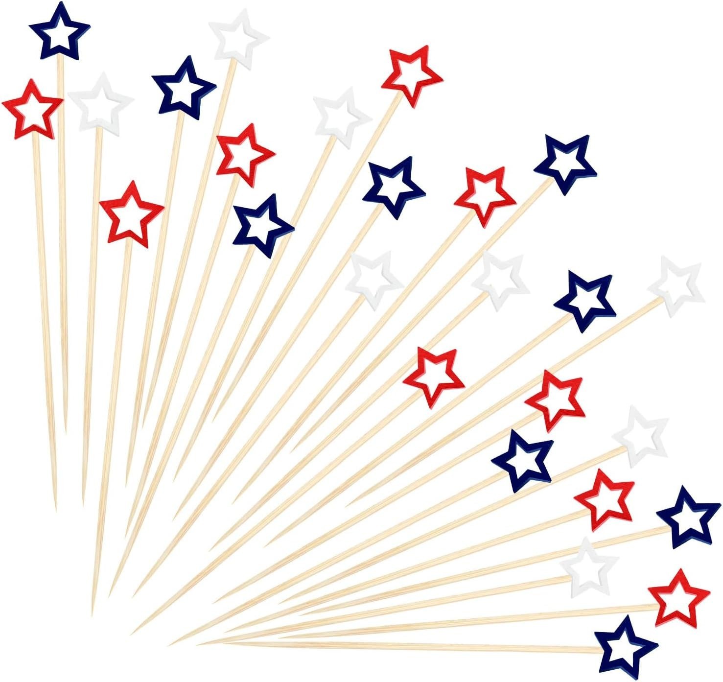 60 Counts 5.5 Inch Star Cocktail Picks Red White Blue Fancy Toothpicks Fruit …