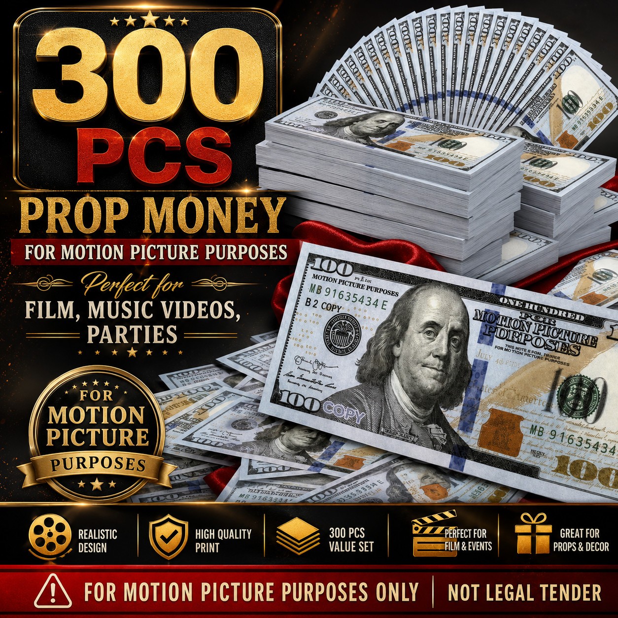 300 PCS Props Money for Film Making Video Recording Party Event Supplies