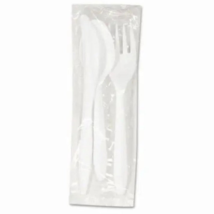 4Pcs White Medium Weight Wrapped Polypropylene Plastic Cutlery Pack with Napkin