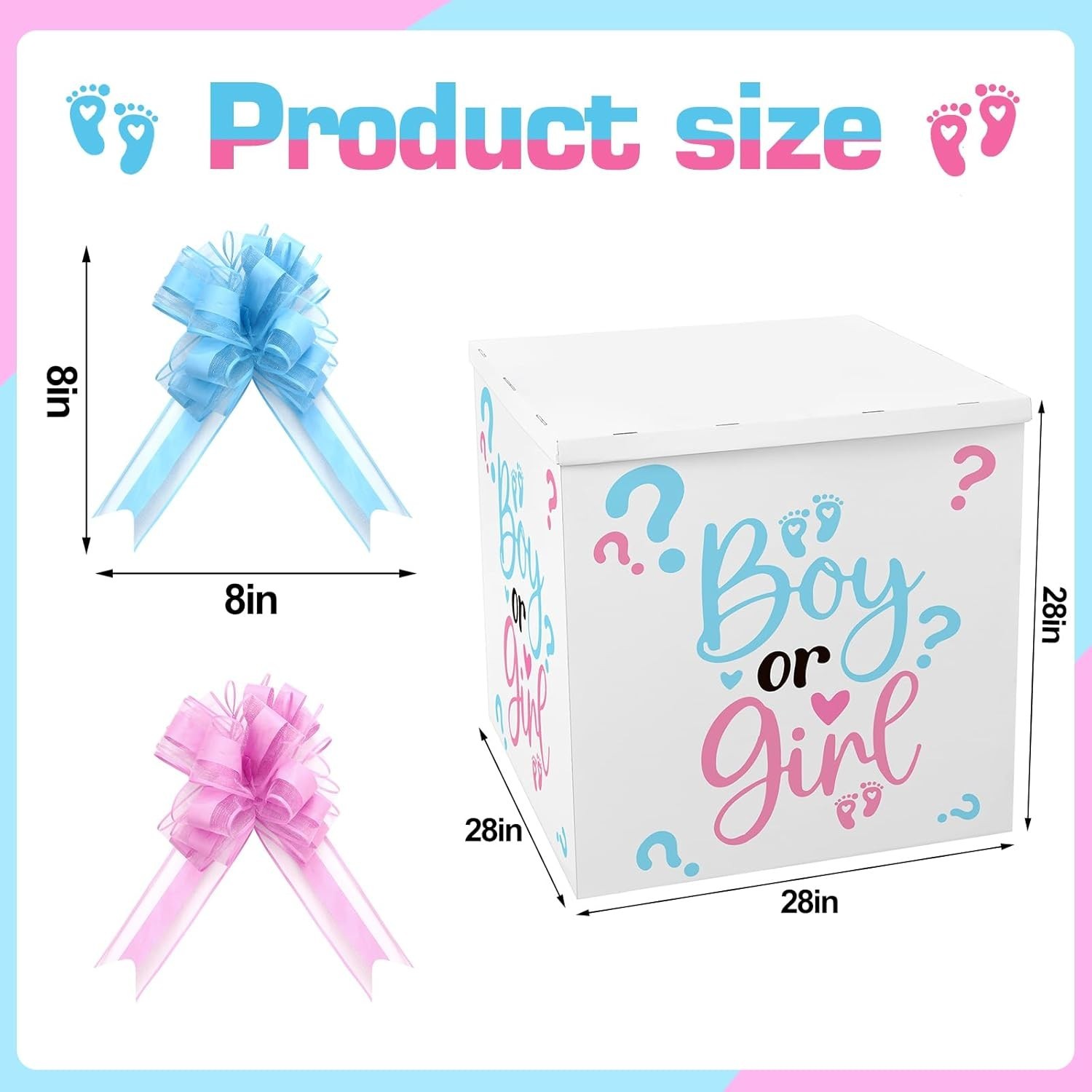 28in Jumbo Gender Reveal Gift Box Kit with Oversized Box Giant Pull Bows Boy …