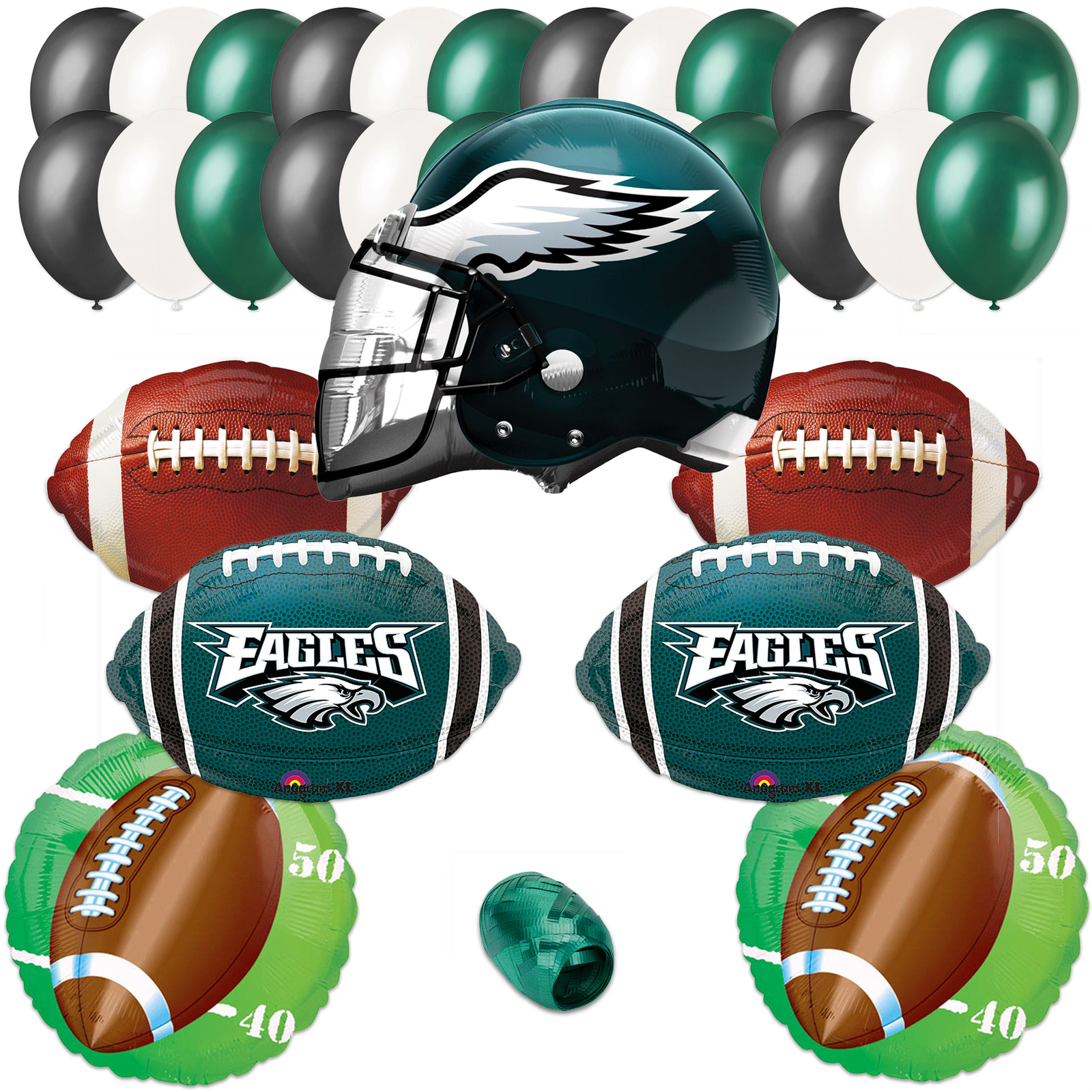 Ultimate Helmet Football 31pc Football Balloon Pack, Dark Green Black White