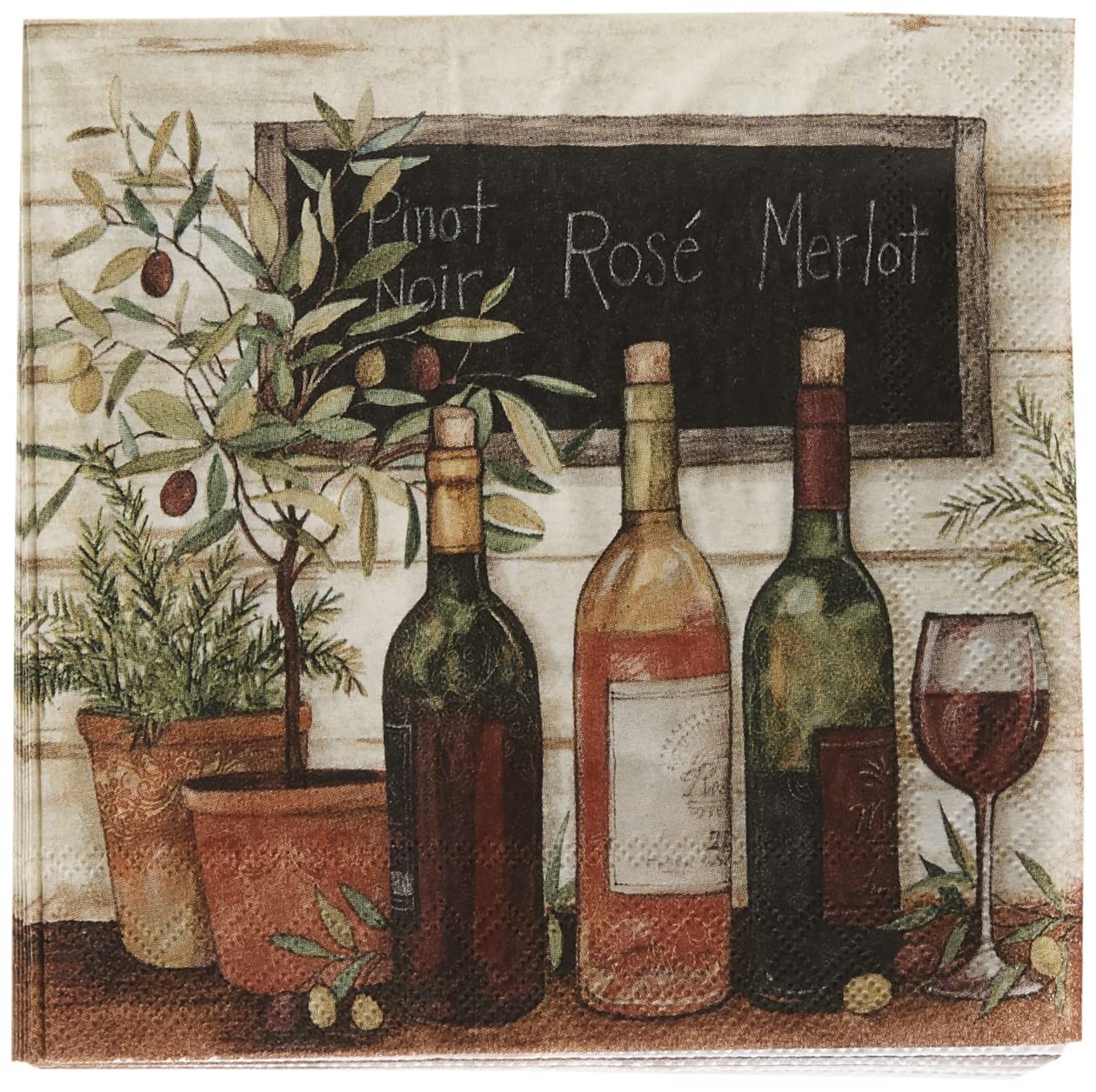 Boston International IHR Cocktail Napkins, 5″x5″, Wine and Olives