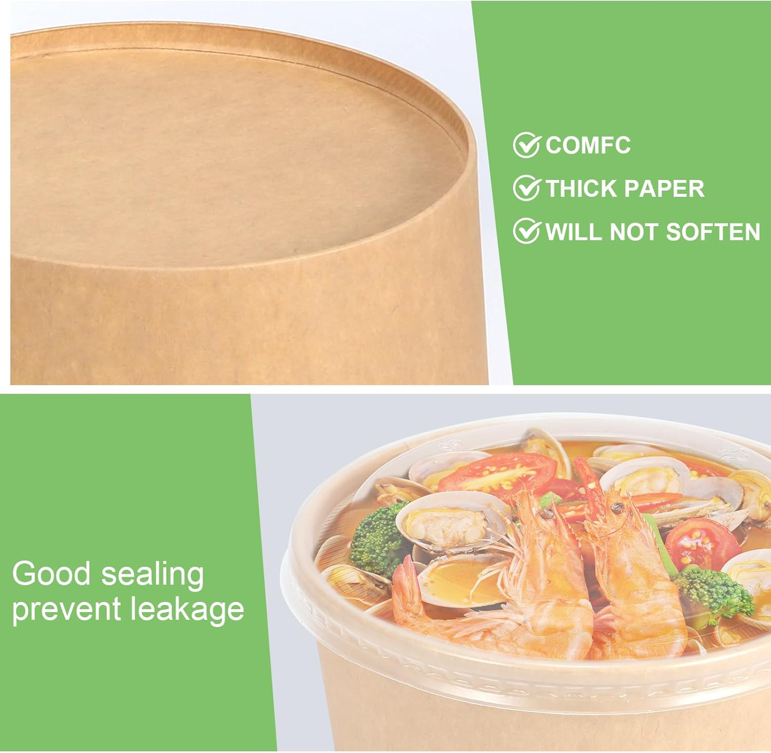 50 Pcs 32 Oz Disposable Meal Prep Containers Paper Bowls Lids Soup Hot/Cold