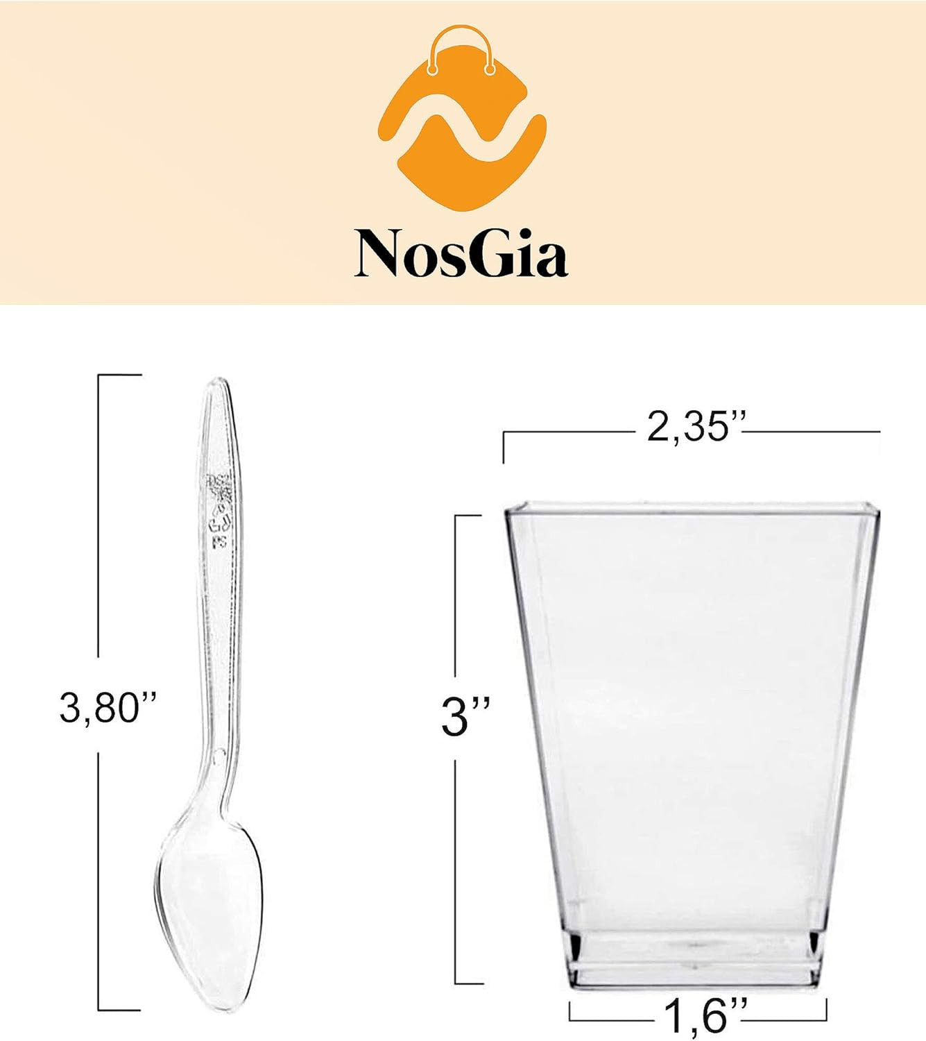 Noscupsgia 5.4 Oz (100 Pack) Dessert Cups with Spoons – Small Plastic Parfait Cu