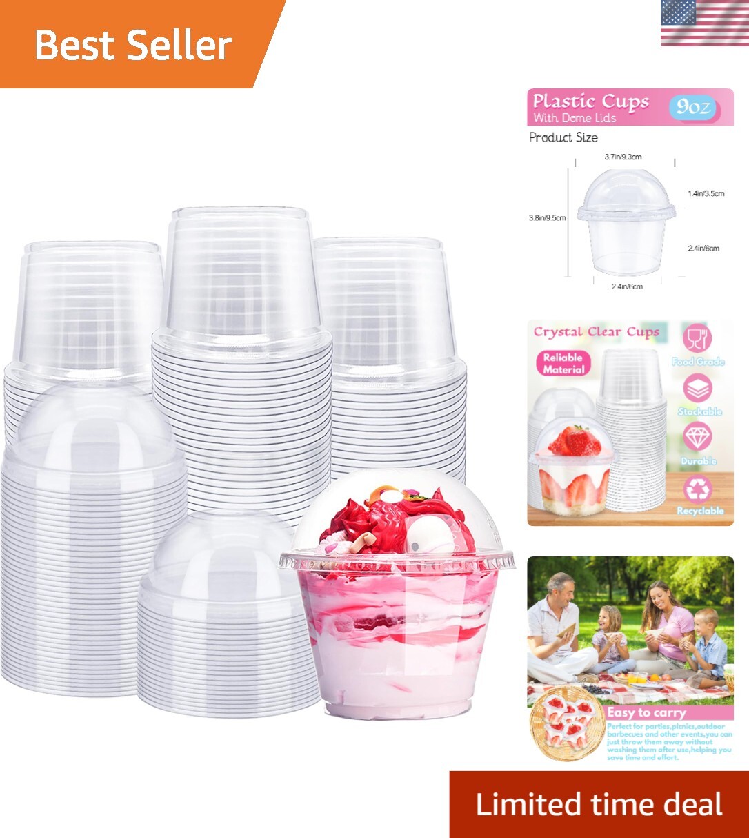 Durable Food-Grade 100-Pack Disposable Cups with Dome Lids – 8oz Capacity