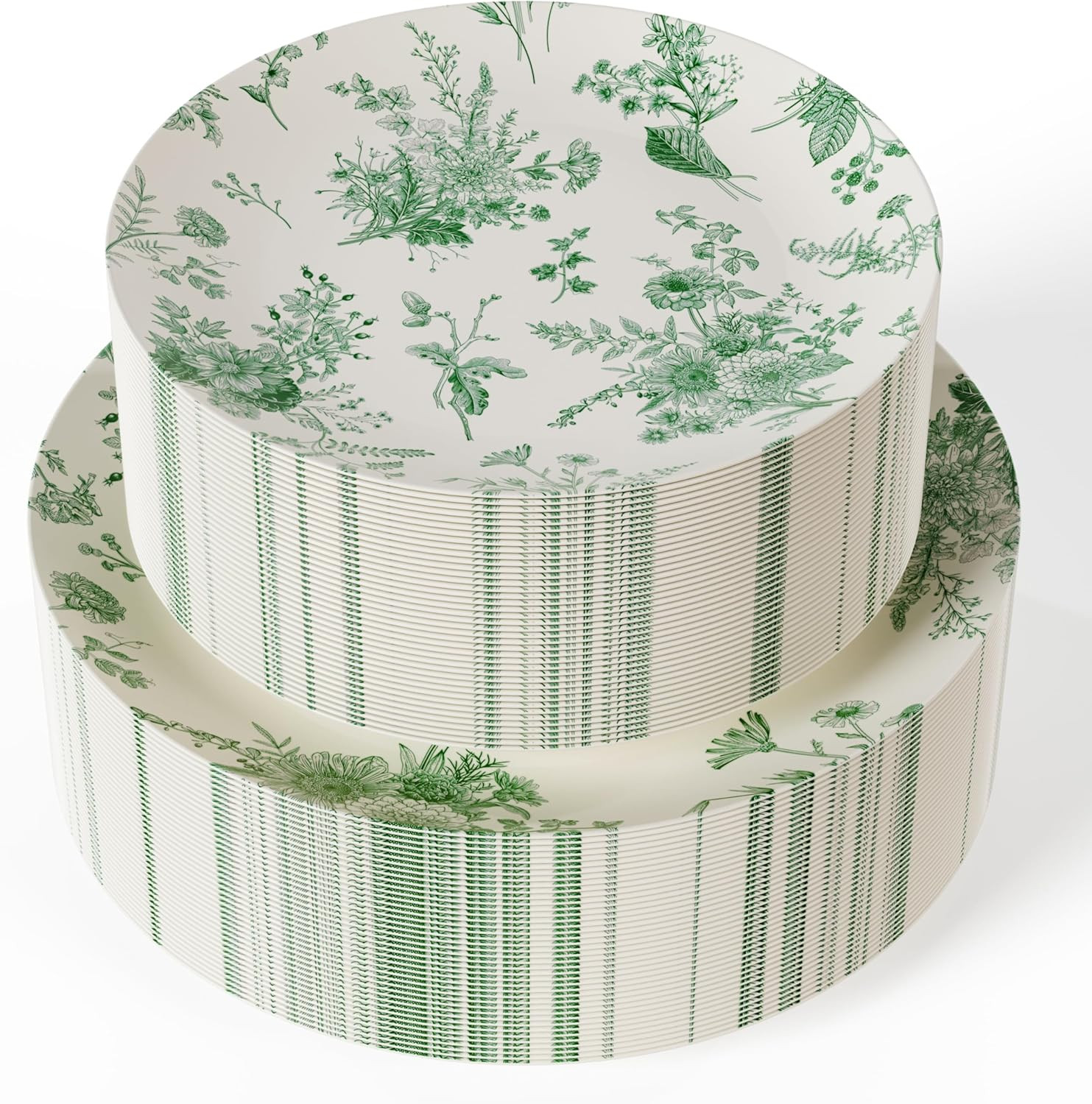 Elegant 80-Piece Disposable Plate Set for 40 Guests – Ivory & Green Design