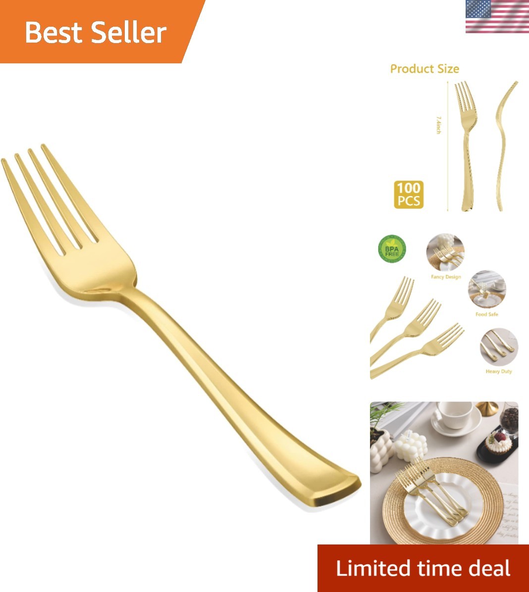 100PCS Gold Plastic Forks, Solid, Durable and Heavy Duty Gold Plastic Forks D…