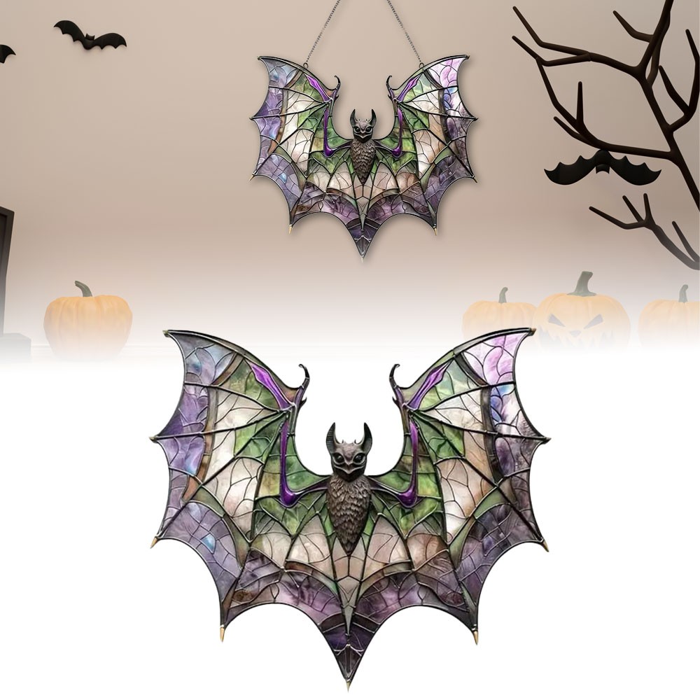 Contemporary Acrylic Bat Suncatcher Halloween Decor Home Wall Art Wreath OY