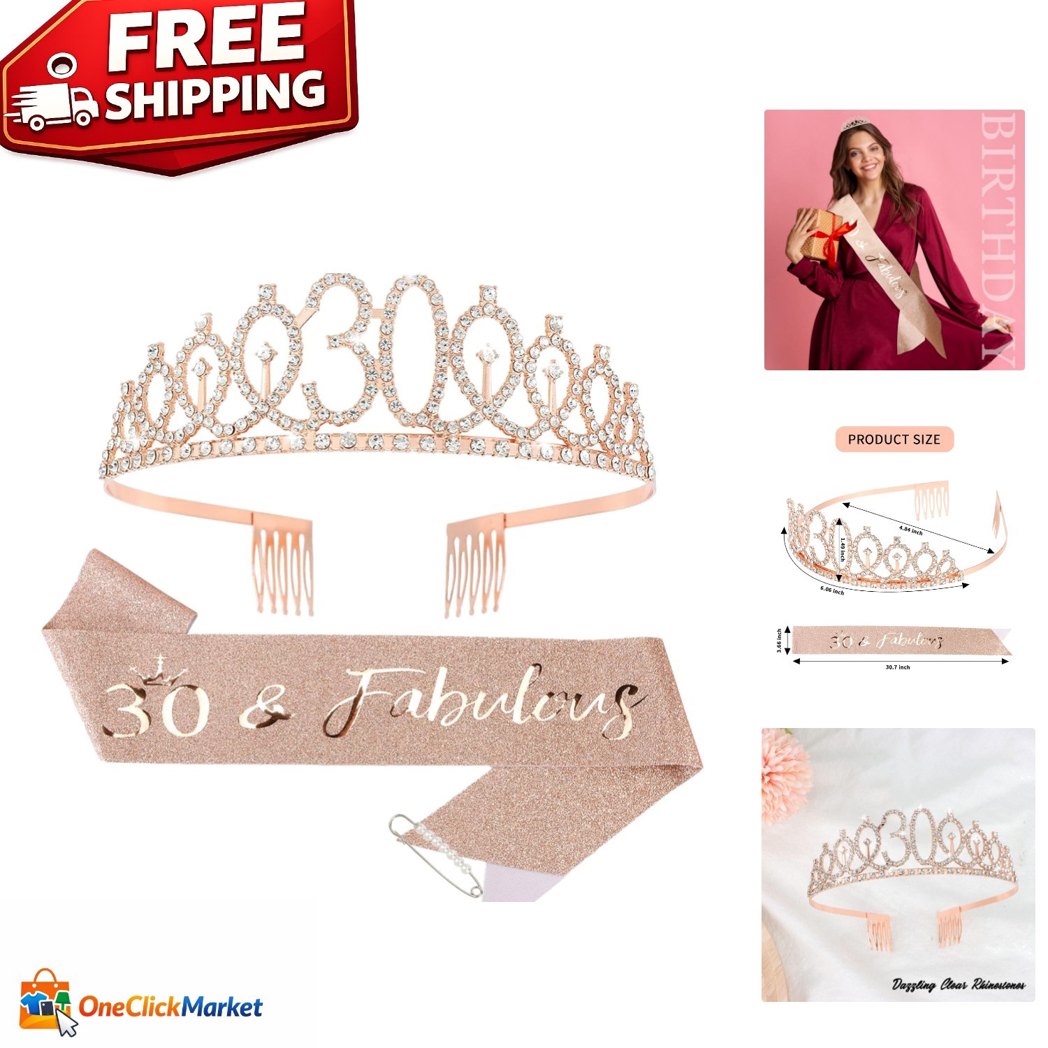 Dazzling 30th Birthday Tiara and Sash Set – Perfect for Instagram-Worthy Moments