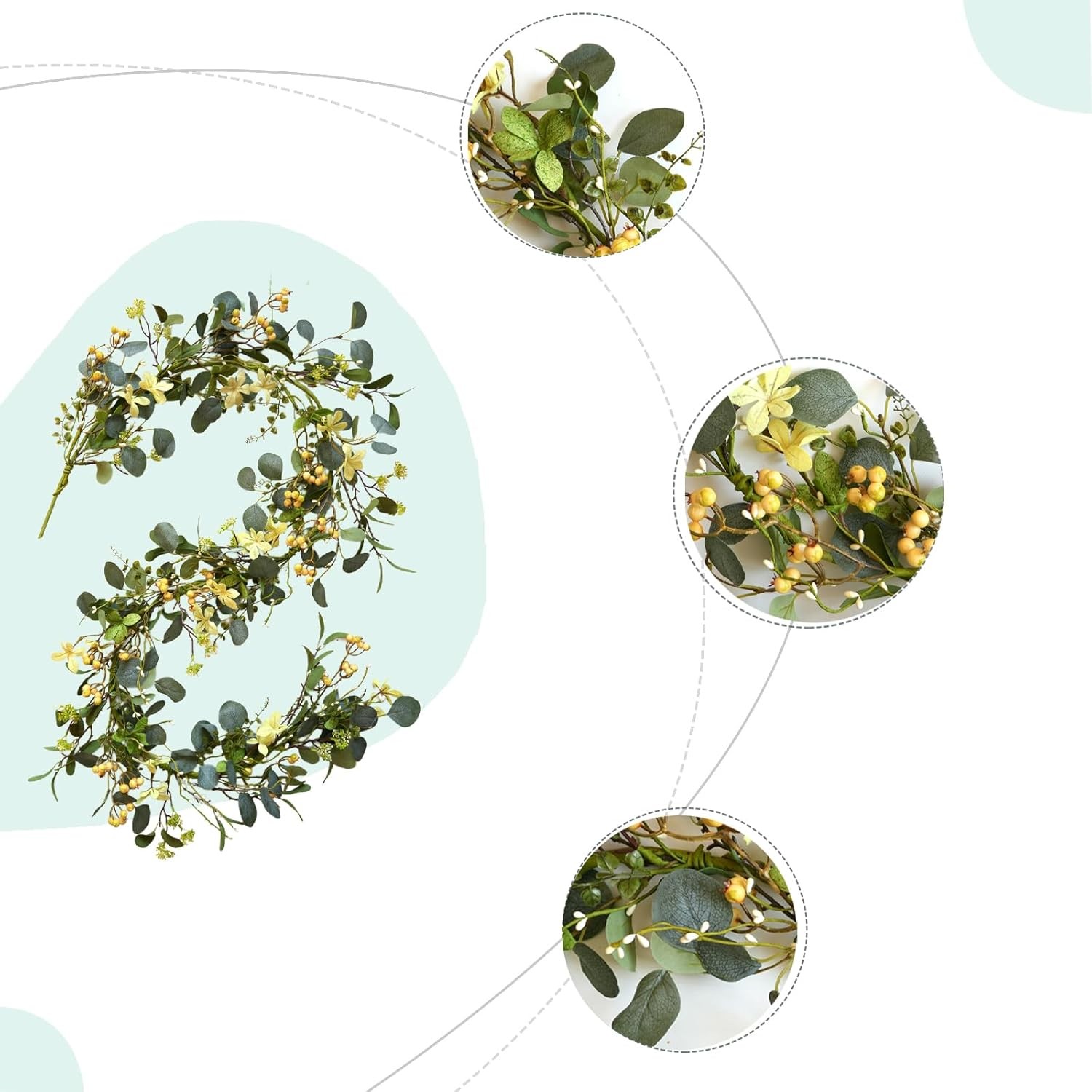 6FT Artificial Eucalyptus Garland, Spring Greenery Garland with Berries and