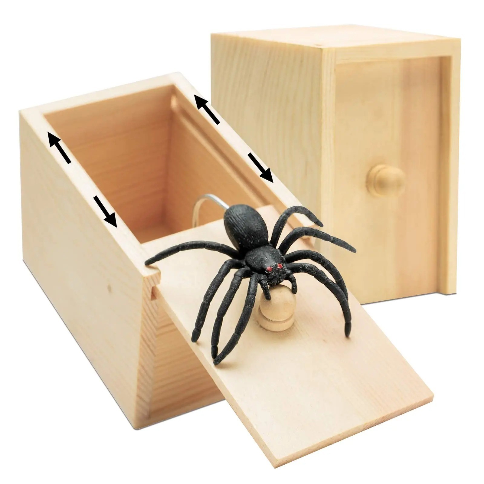 Wooden Prank Spider Scare Box Hidden in Case Trick Play Joke Scarebox Gag Toy N
