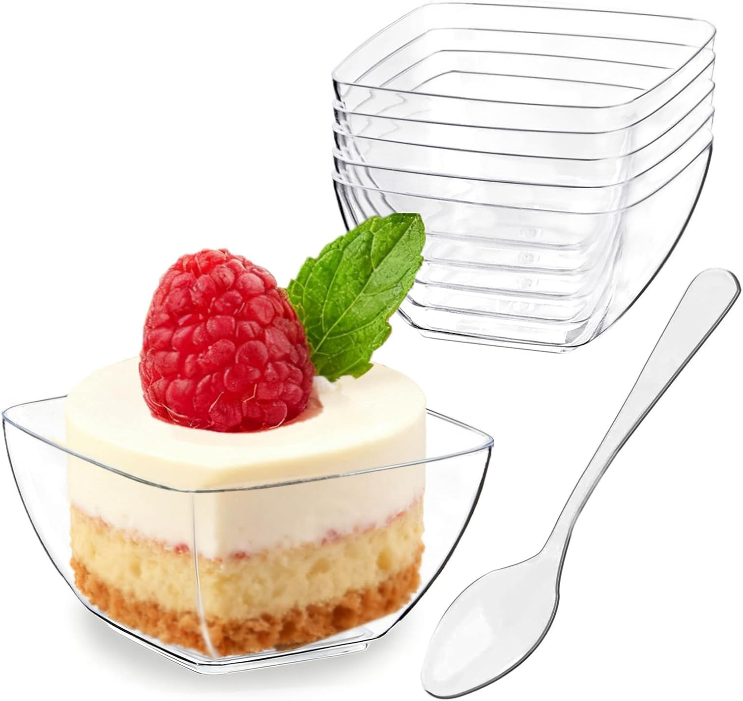 100 Pack 1.6 Oz Mini Dessert Cups, Clear Plastic Reusable Small Rectangle Party
