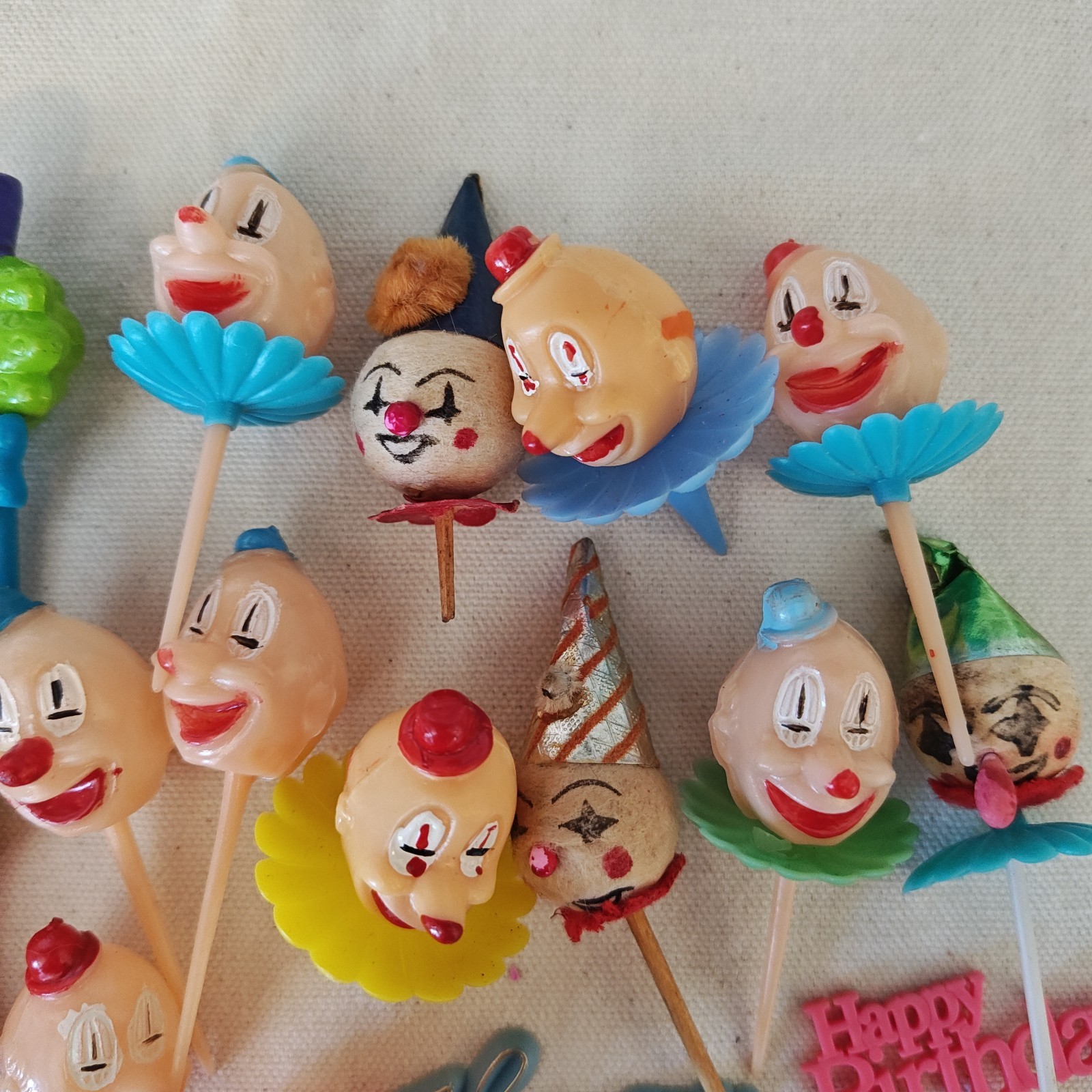 Vintage Clown Cupcake Cake Toppers Lot Picks Circus Birthday Party Decor