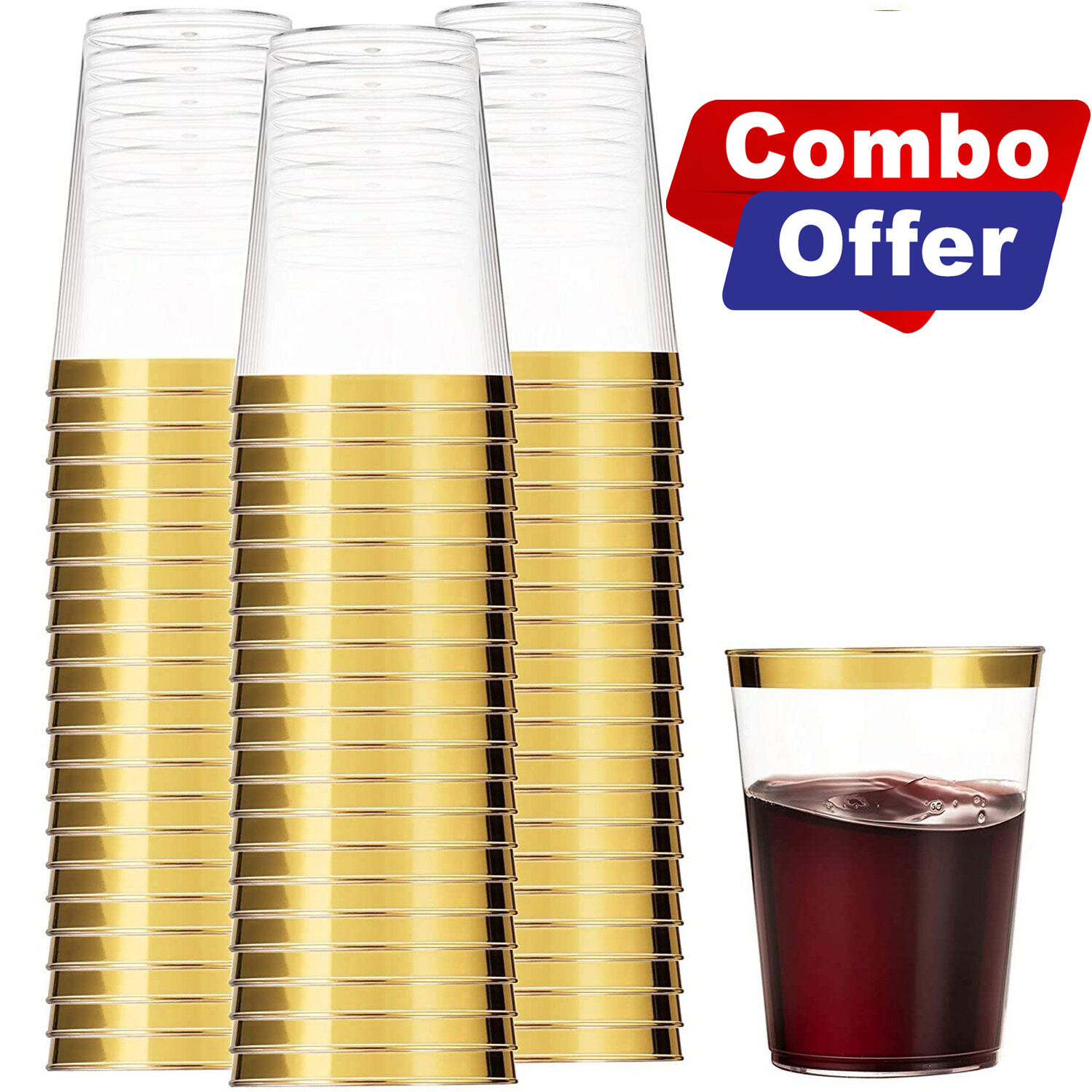 Gold Rim Plastic Clear Tumbler Cups 10 Oz. 16 Count [BULK]