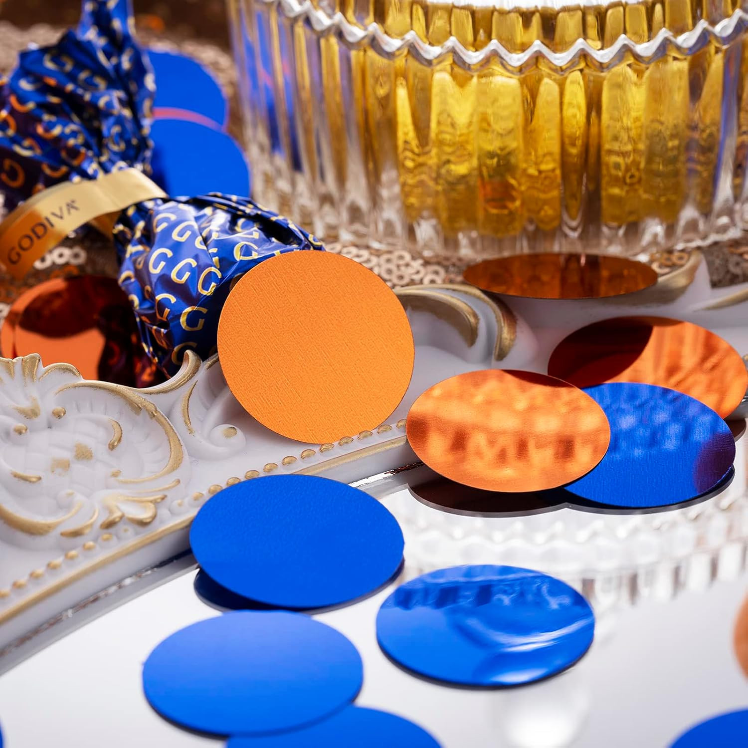 Orange Blue Table Confetti Party Decorations Metallic Circle Dot Confetti, 1.2 I