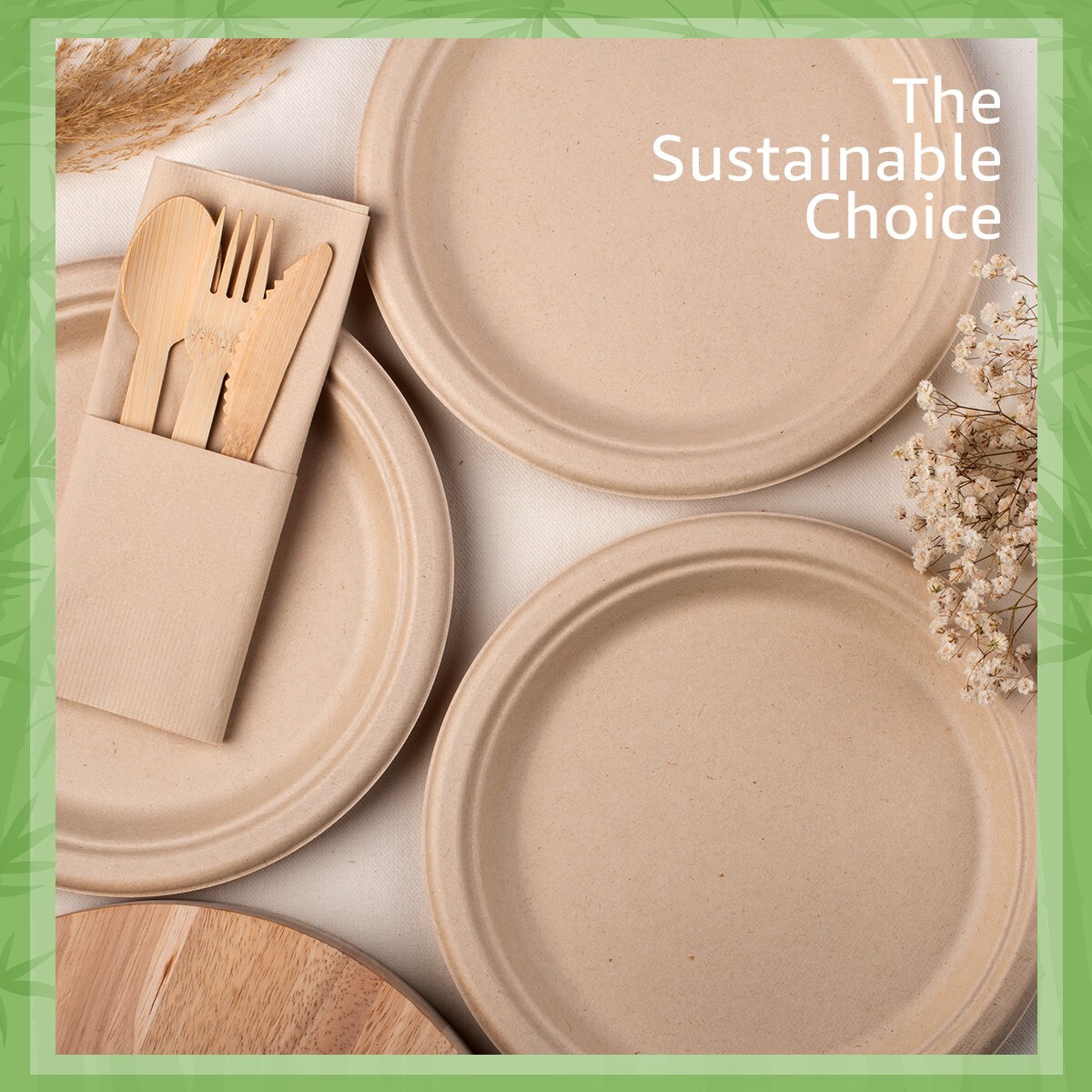 Ibambo Bamboo Disposable Paper Plates – 9 Inch, 50 Pack, Compostable Plates