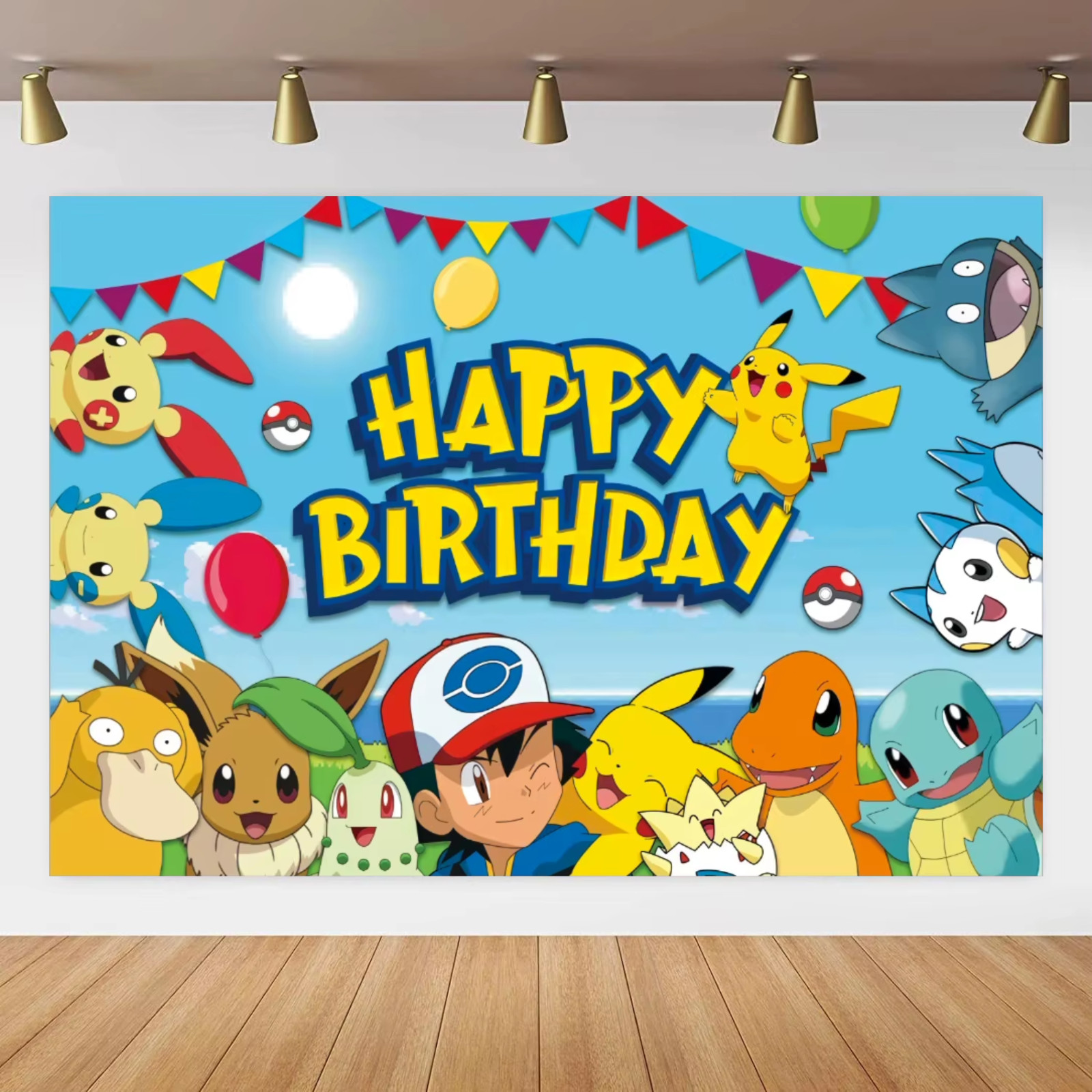 Pokemon Theme Birthday Party Backdrop Decor 5x3ft Blue Pikachu Banner Decoration