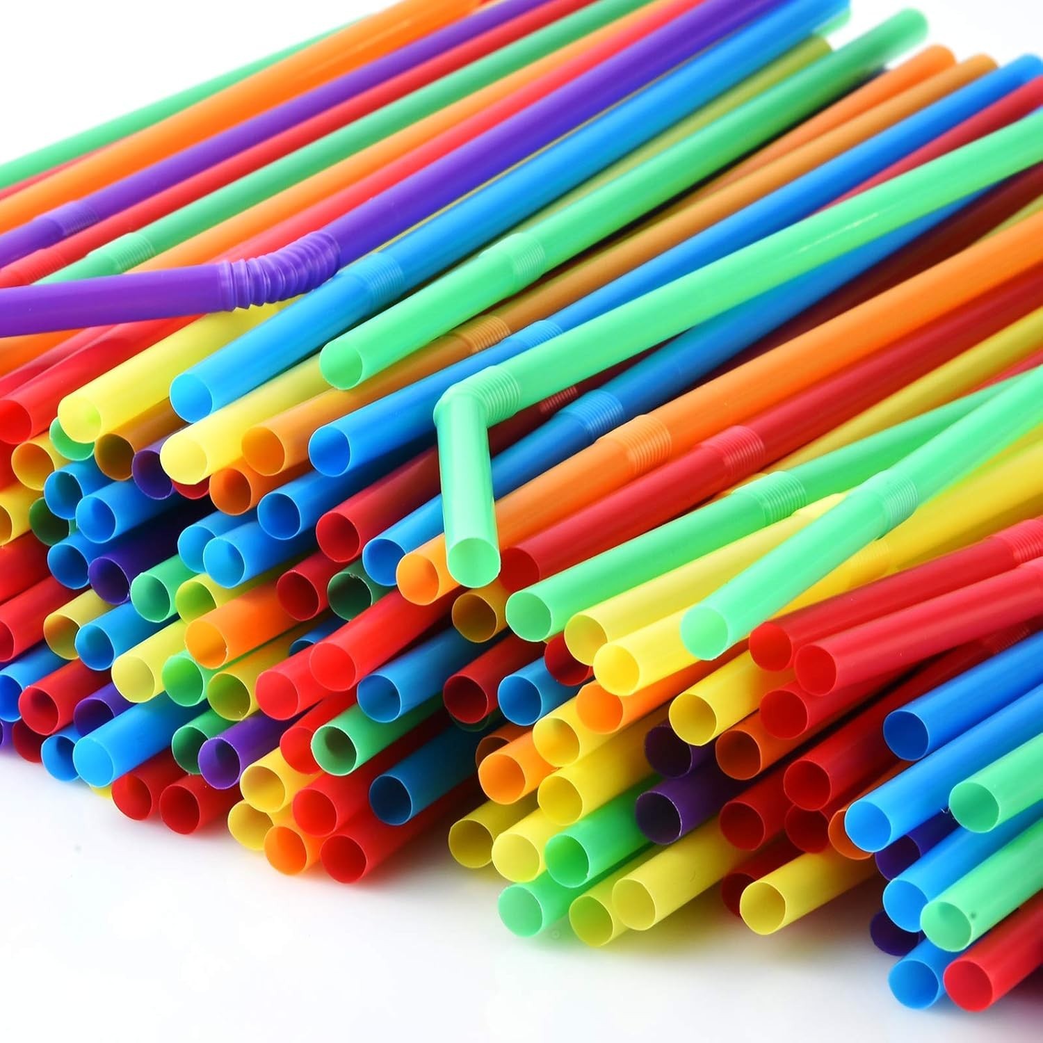 500-Pack Solid Colors Flexible Drinking Straws, Plastic Disposable Bendy Stra…