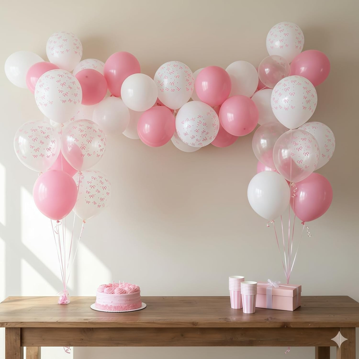 Pink Bow Balloons, 12 Inch Pastel Light Pink Transparent White Bow Print Coqu…