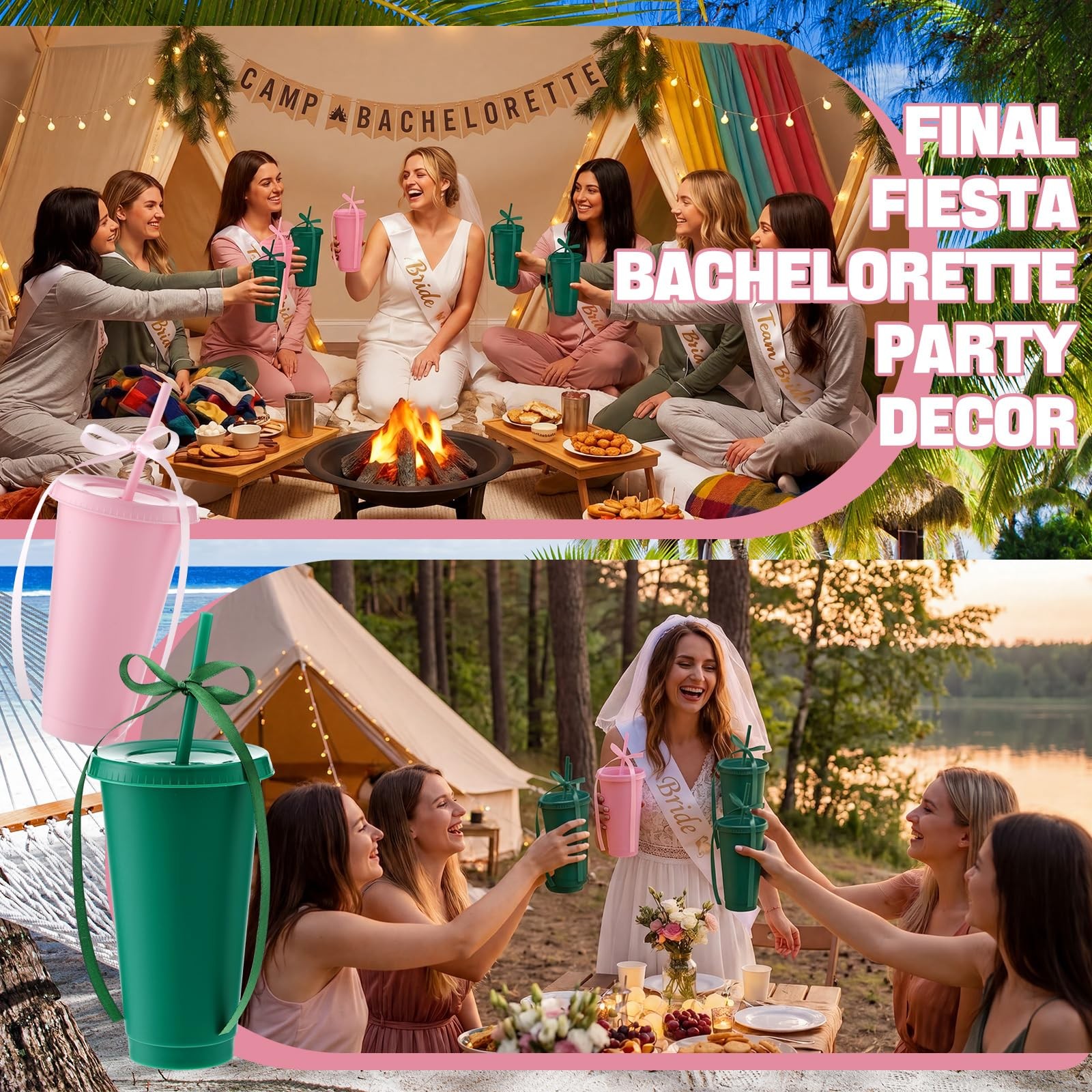 Qinyoung 16 Pcs Camp Party Tumbler Bachelorette Cups with Lids and Straws 24 …