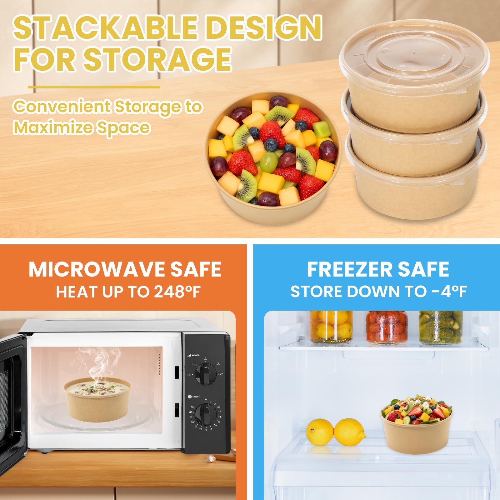 50 Count 34 oz Disposable Meal Prep Containers with Lids, Soup Serving Bowls …