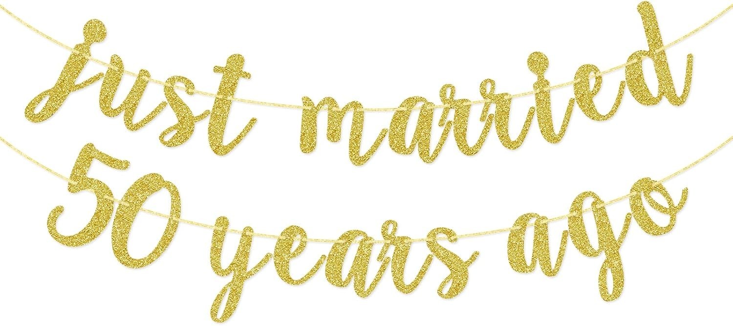 50 of Love Gold Glitter Banner – Perfect for 50th Anniversary Celebrations