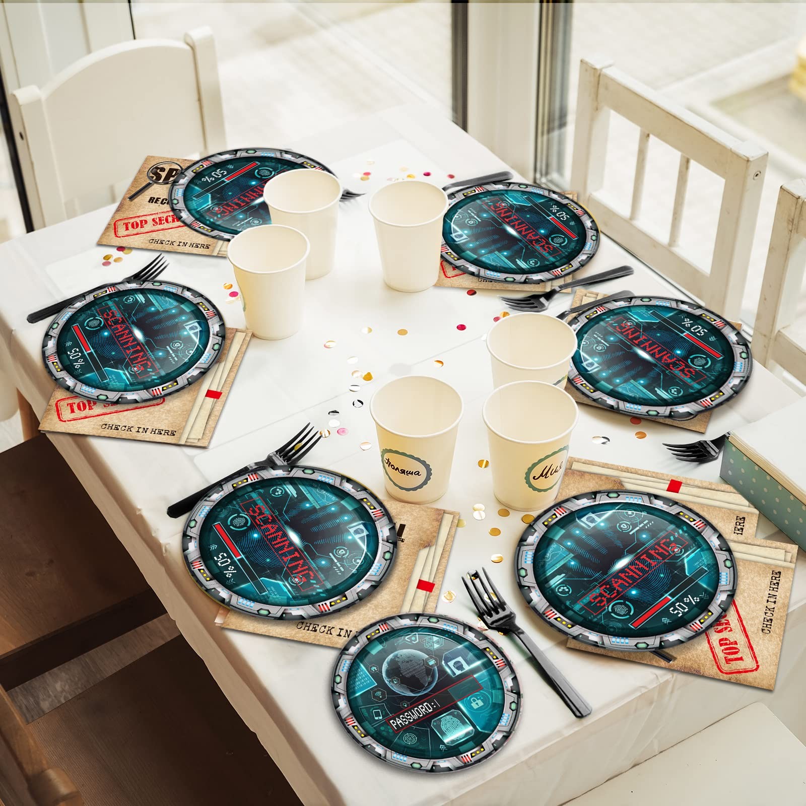 96 Pcs Secret Agent Birthday Party Paper Plate and Napkin Top Secret Spy Dete…