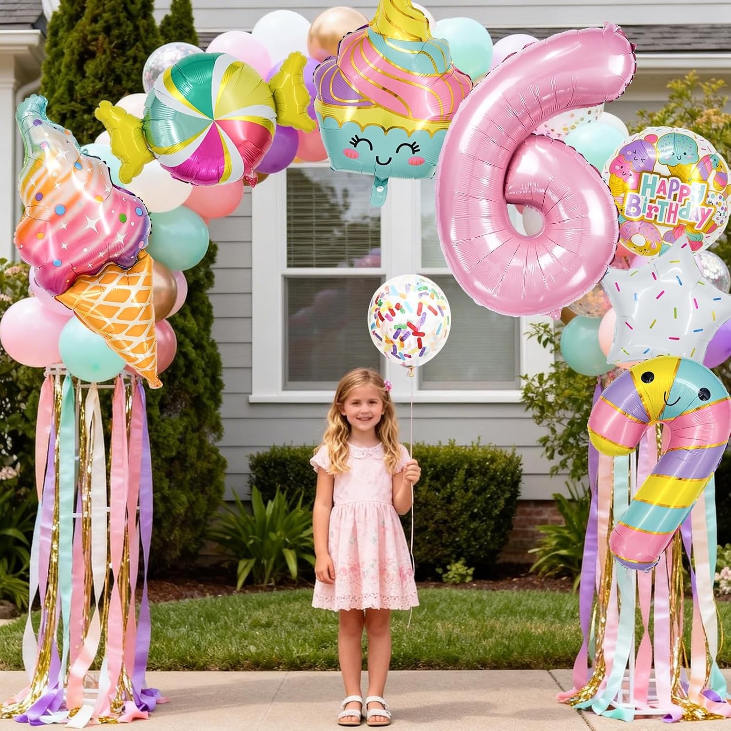 Number Candy Ice Cream Balloon Set, Macaron Pink Dessert-Themed Party Decorat…