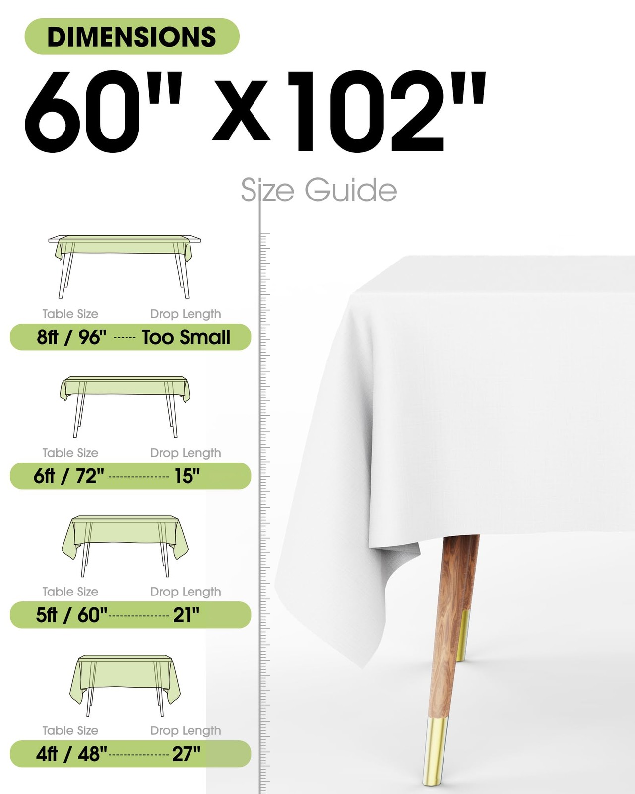 Pureegg Rectangle Table Cloth 60″ x 102″ – Durable Polyester Tablecloth Offers R