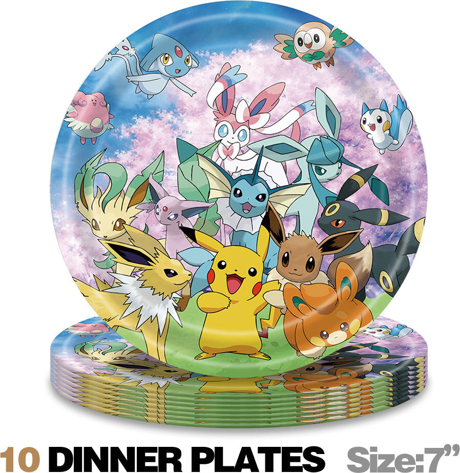 Eevee Happy Birthday Party Supplies Plates Balloon Cake Toppers Banner 5x3ft