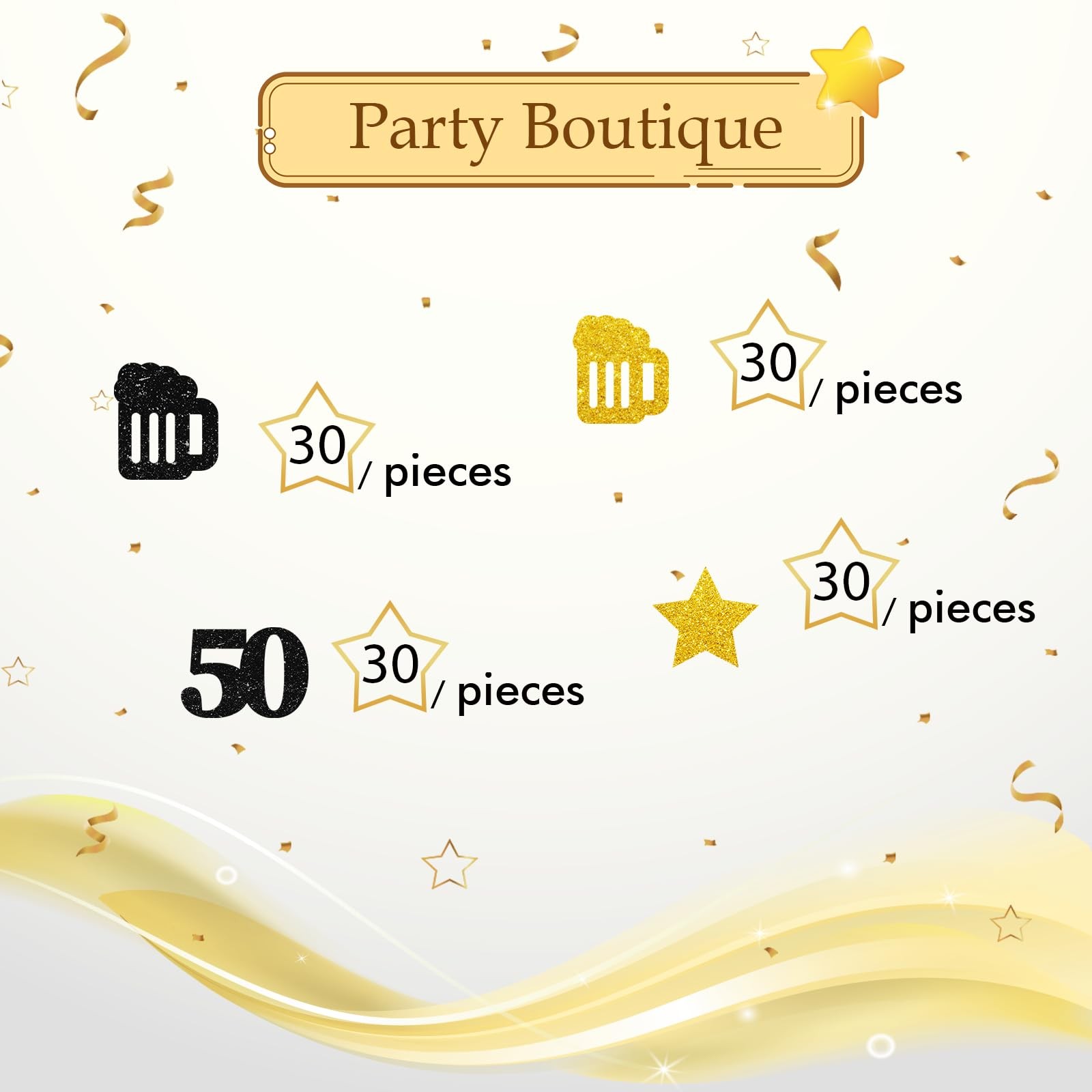 120pcs Beer 50th Birthday Confetti, Black&Gold Glitter Cheers to Fifty Years Tab