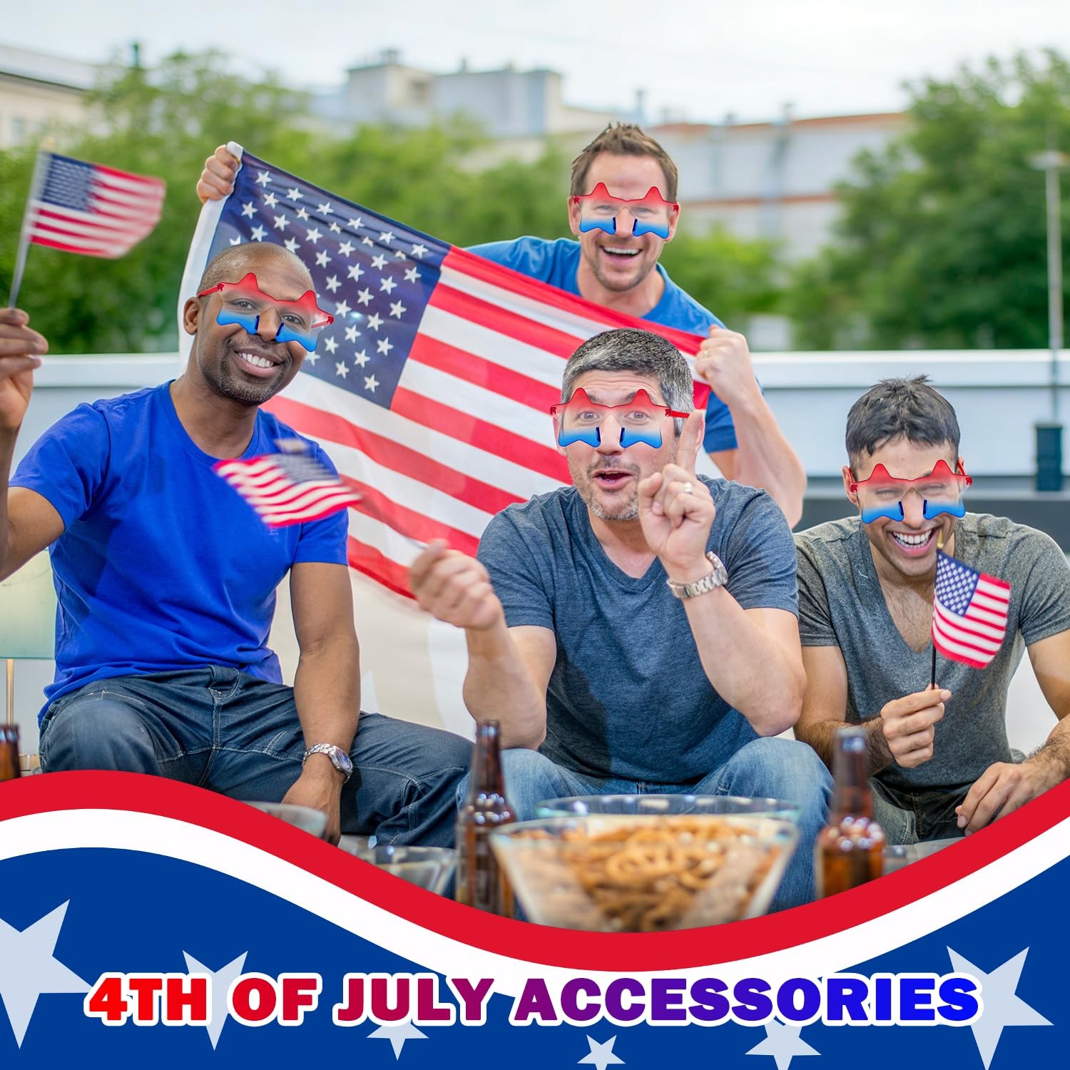 4th of July Red White Blue Sunglasses 3 PCS for Women Men, Patriotic Star Rimles