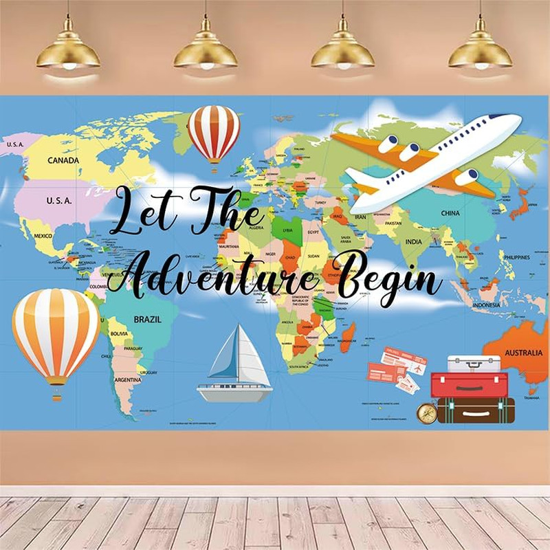 Let The Adventure Begin Backdrop Banner with 70.8″X43.3″, Adventure Awaits Bon V