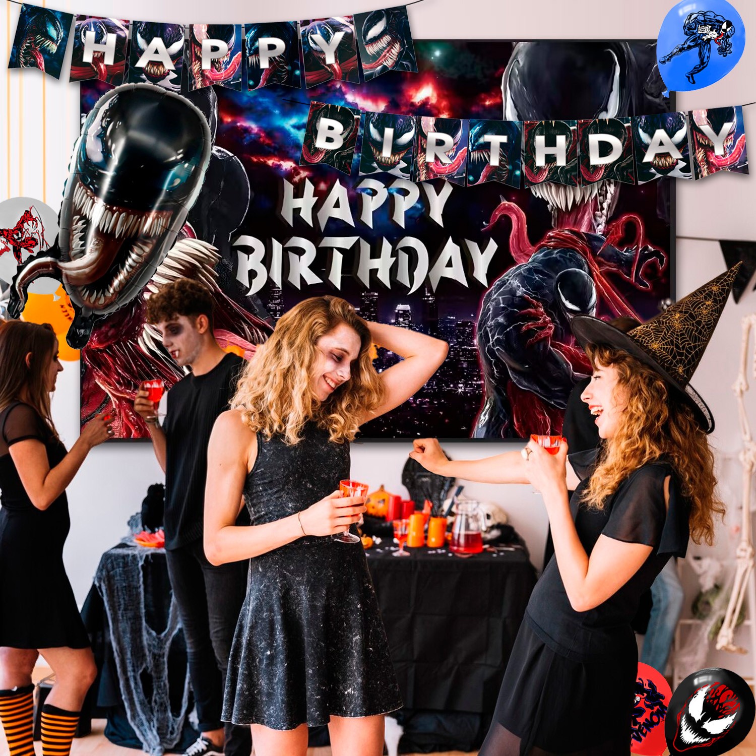 113Pcs Venom Party Supplies Superhero Birthday Party Decorations Balloons Plates