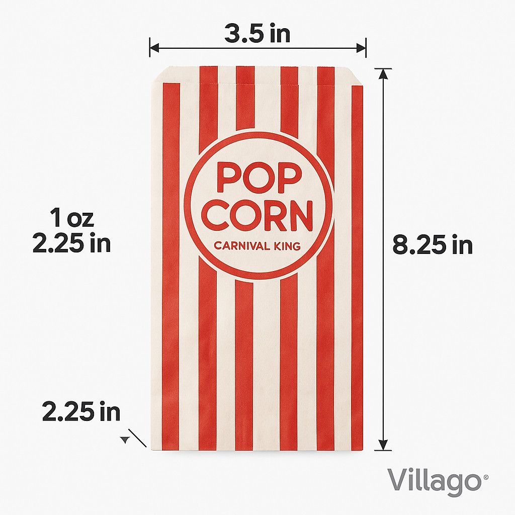 Carnival King Popcorn Bags 1 oz 3.5×2.25×8.25 Red/White – 100/250/500/1000 PCS