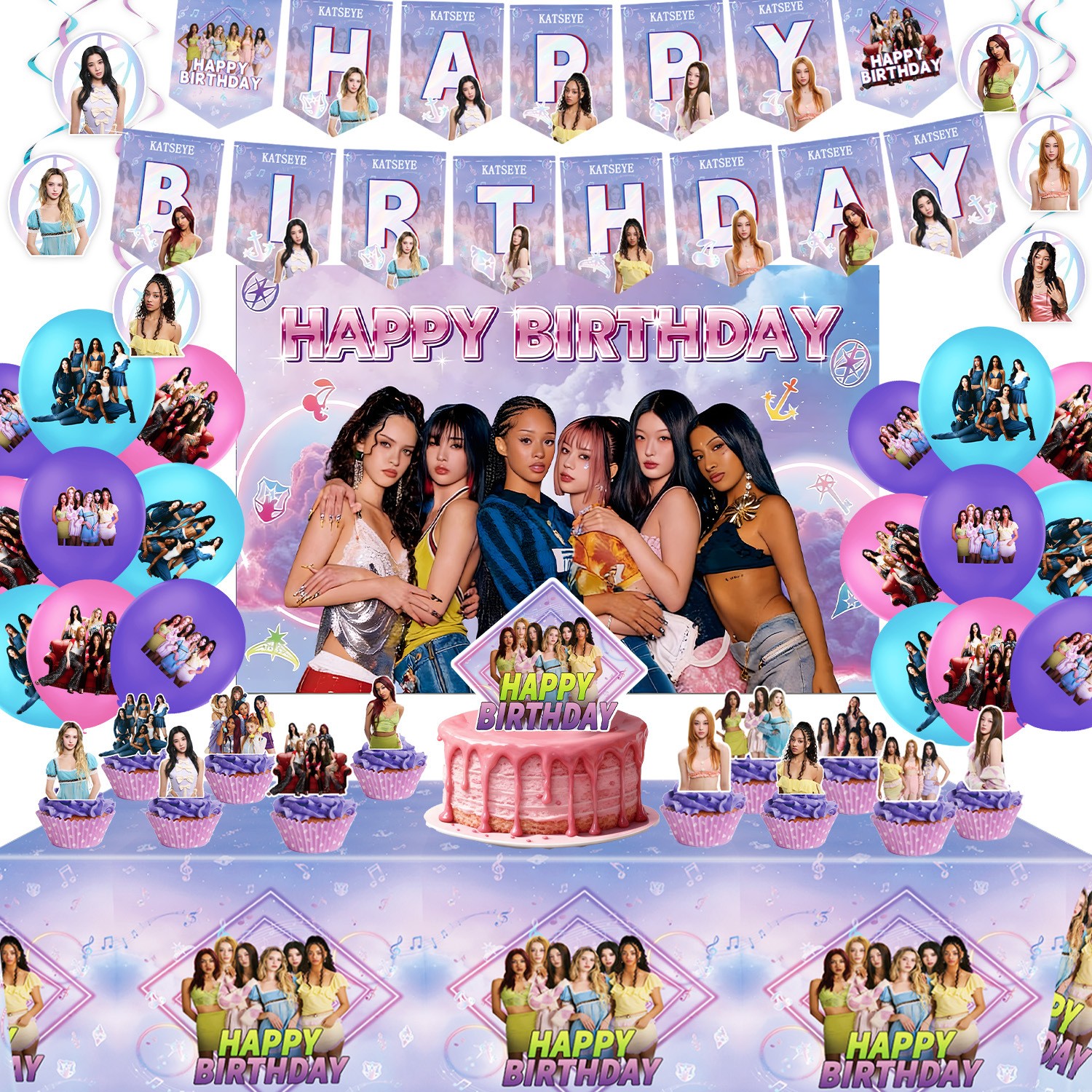 Girls Katseye Birthday Party Supply Plates Napkins Honeycomb Decor Cake Toppers