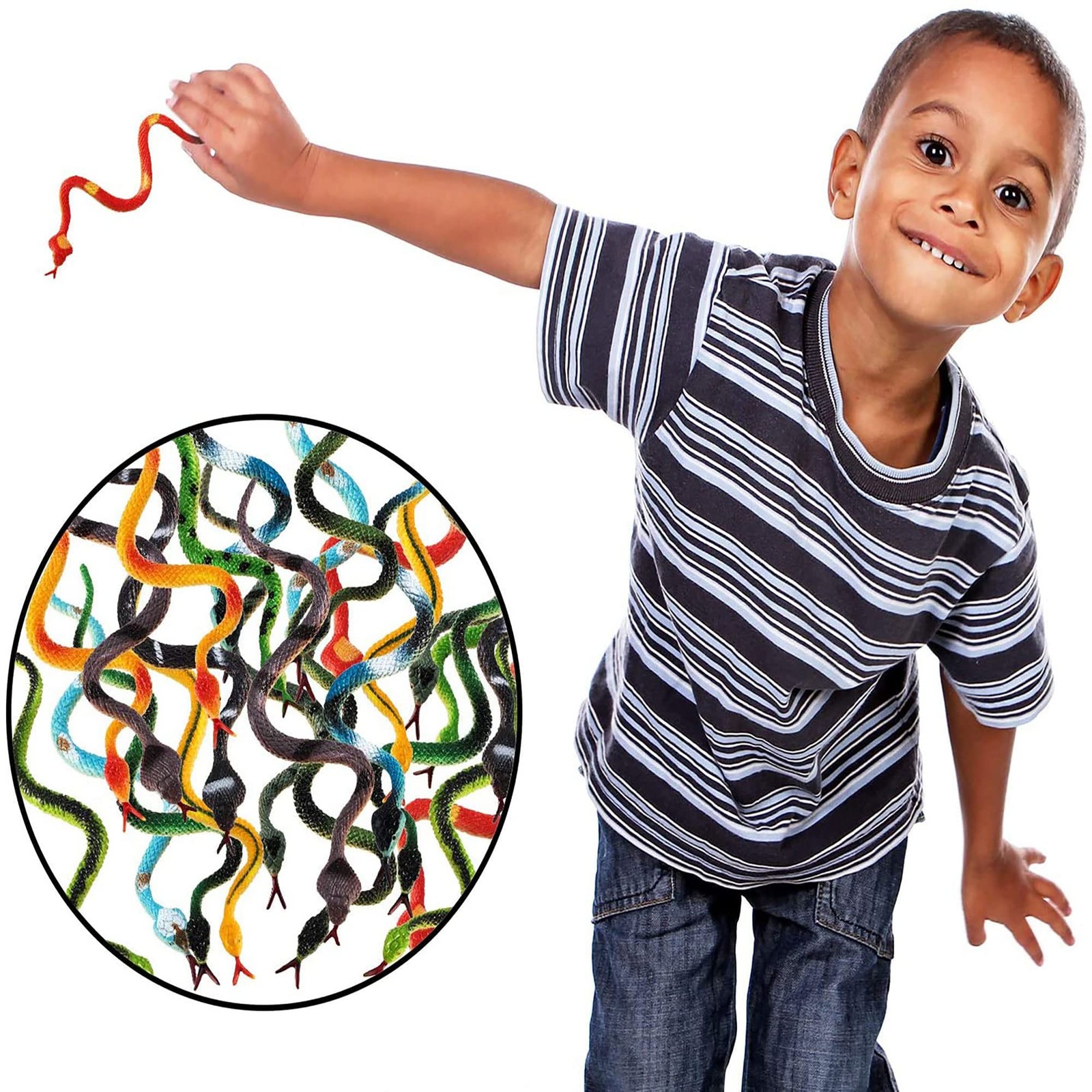 Blulu 24 Pieces Small Plastic Snakes Realistic Rubber 24 pcs, Multi_color