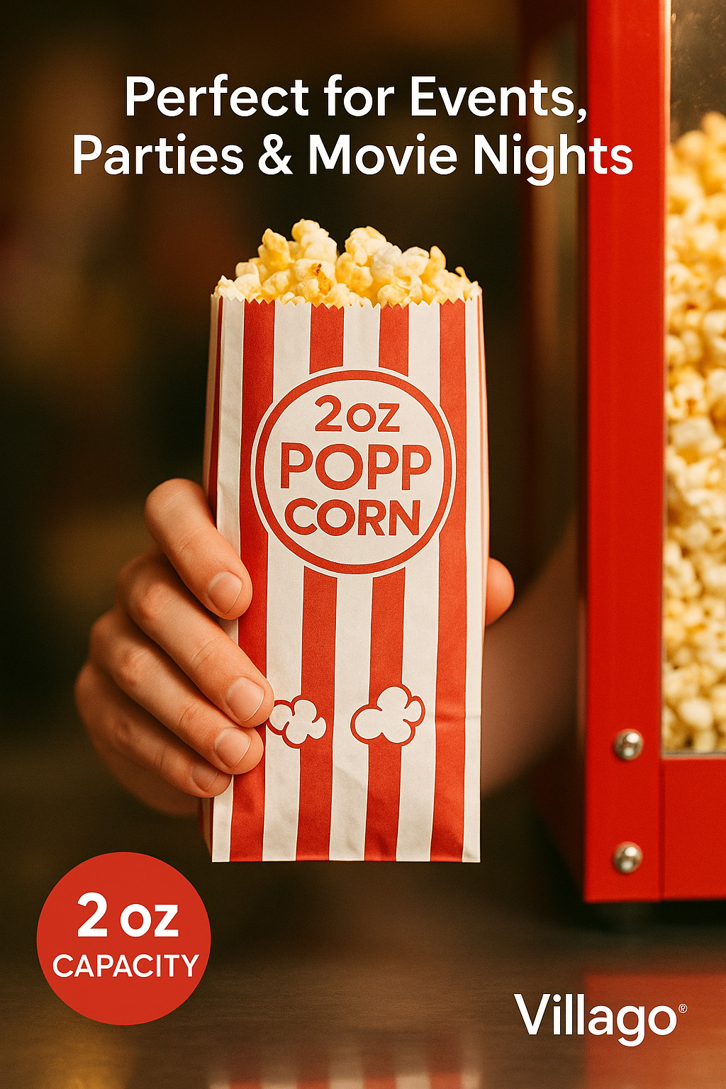 2 oz Popcorn Bags Red & White Striped Leak Proof Popcorn 4 3/4″ x 1″ x 12″ Party