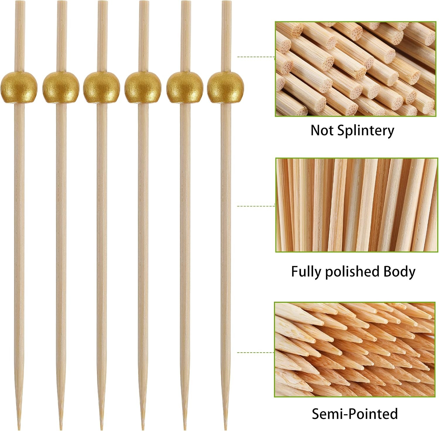 200 Pcs Cocktail Picks, 4.7 Inch Toothpicks for Appetizers, Bamboo Cocktail