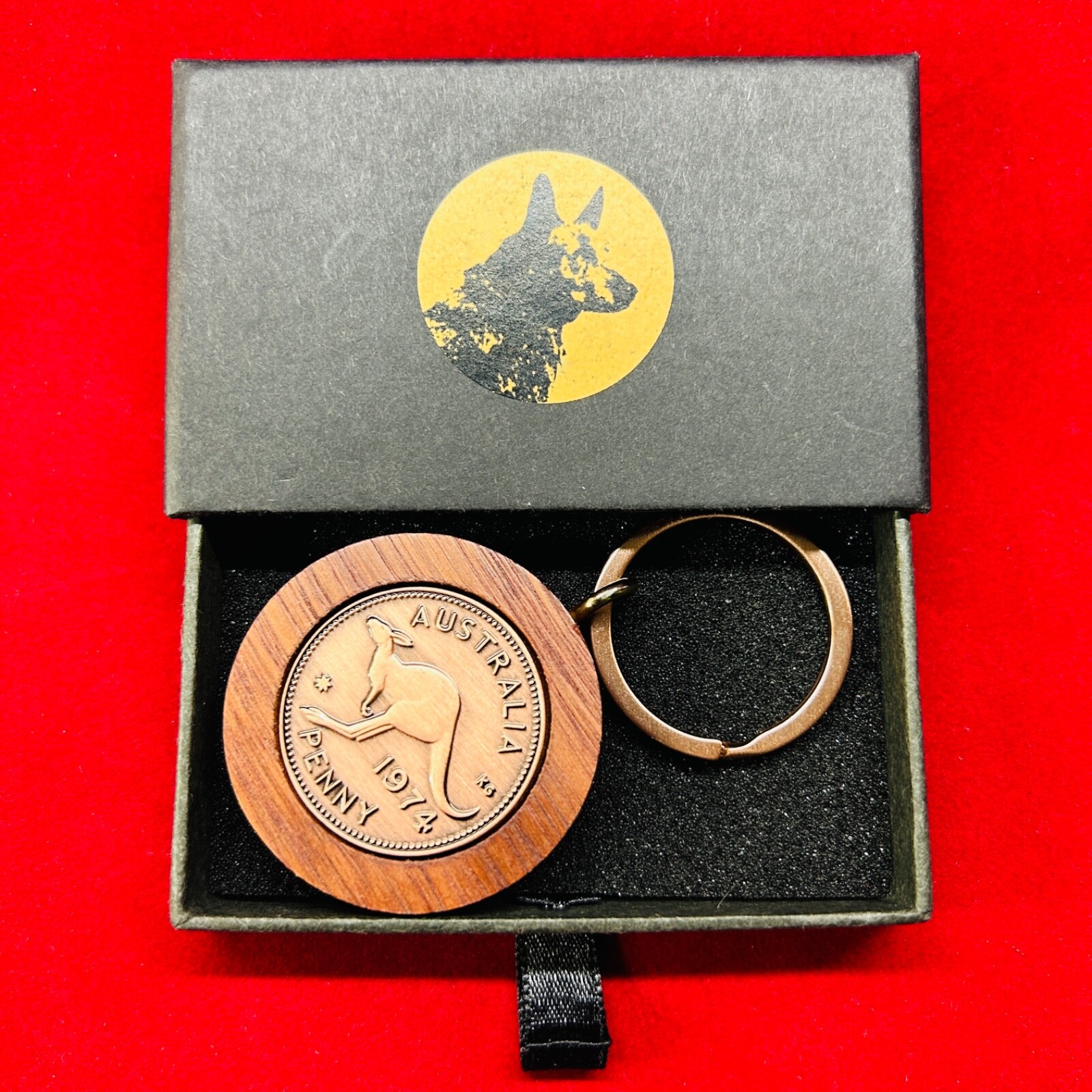 Jarrah Penny Keyring with an Australian penny of your choice